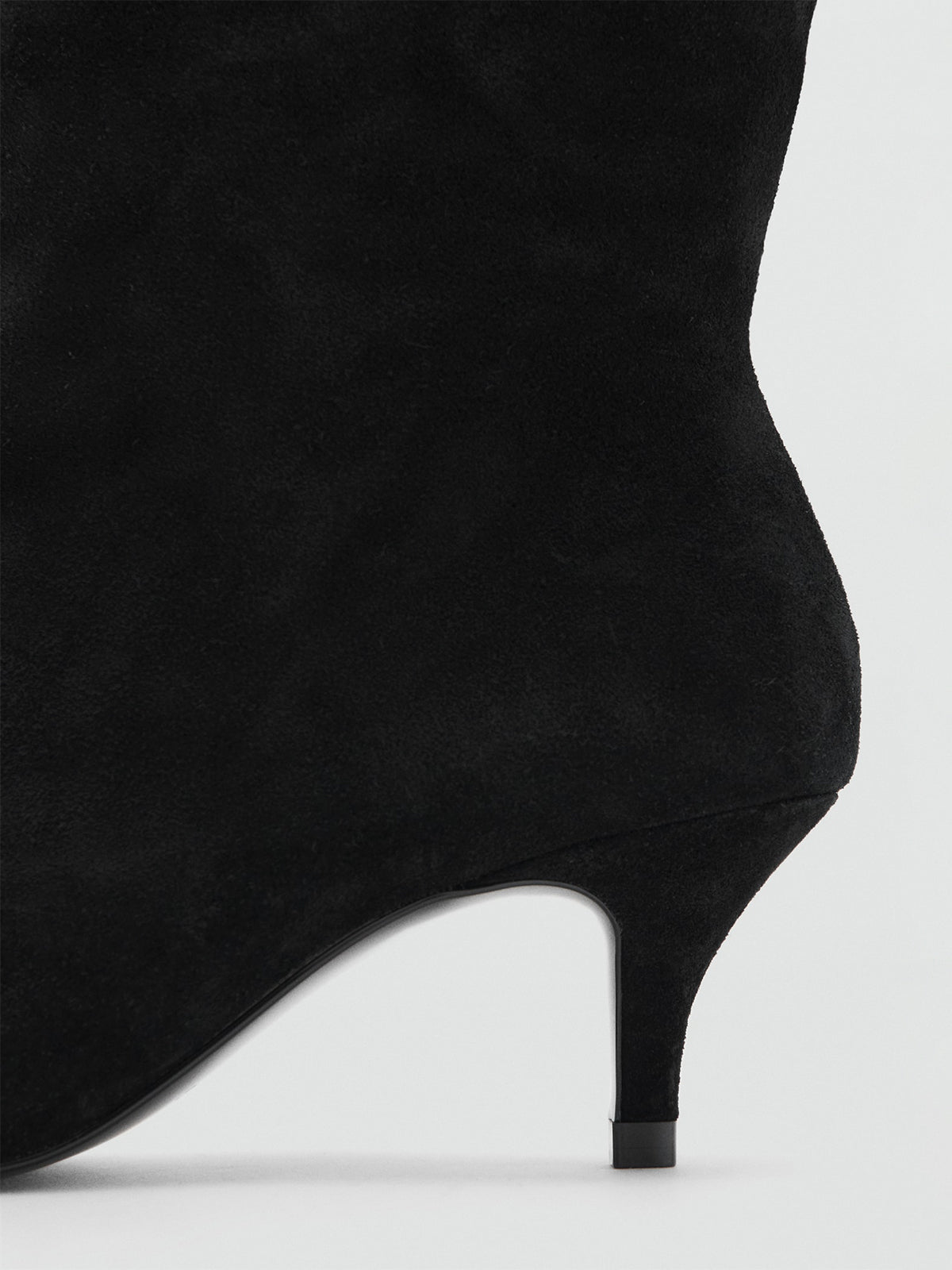 Black Faux Suede Pointed-Toe Slip-On Mid Calf Stiletto Boots