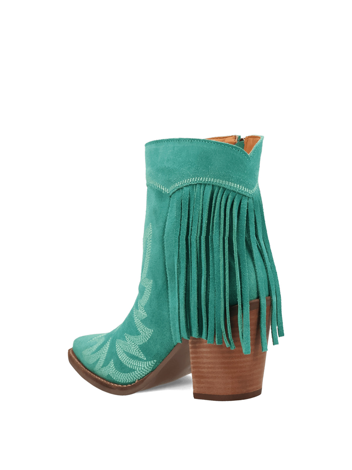 Green Faux Suede Snip-Toe Back Fringe Full-Zip Ankle Cowgirl Boots