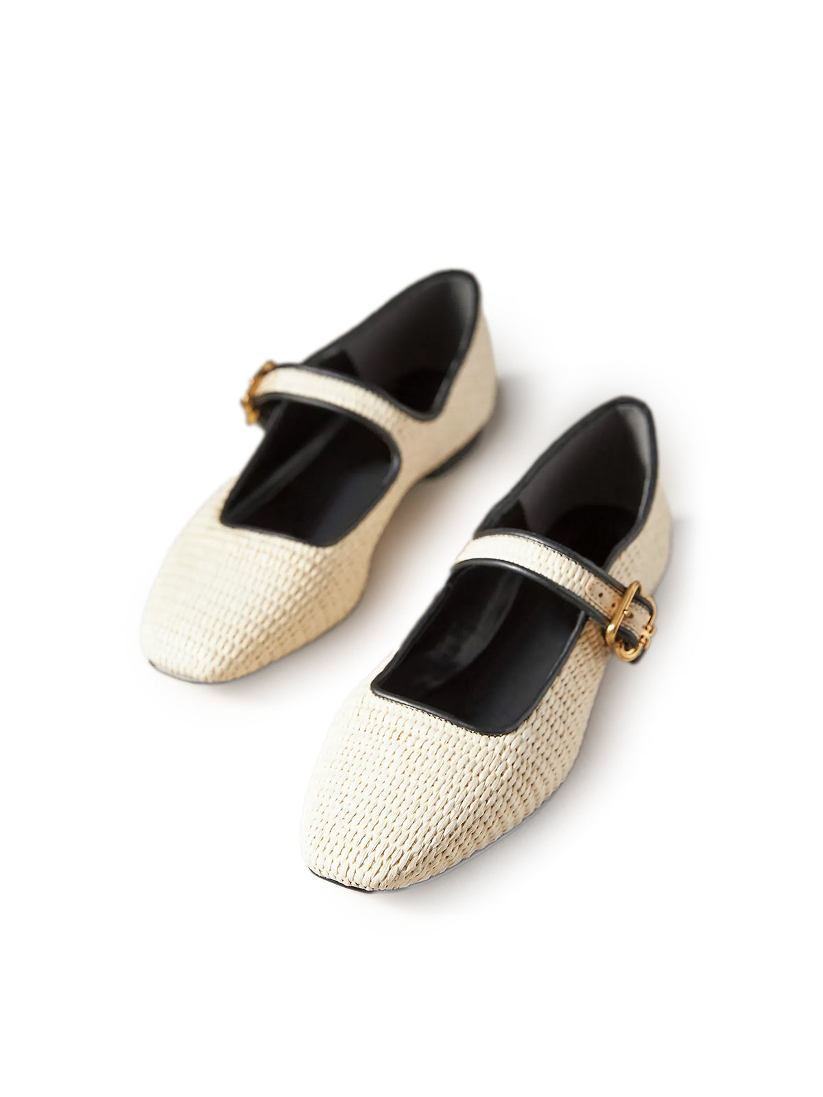 Ivory Square-Toe Woven Bridge Strap Mary Jane Flats