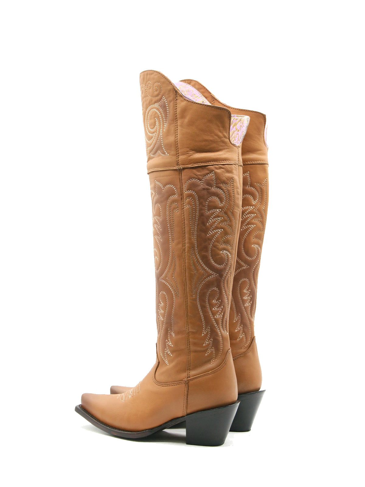 Honey Snip-Toe Half-Zip Embroidery Tall Over-The-Knee Cowgirl Boots