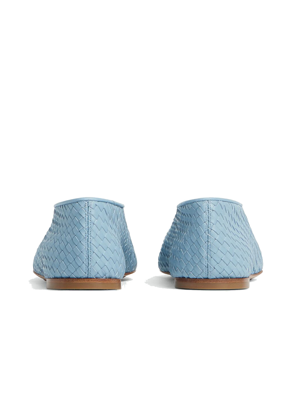 Blue Vegan Leather Woven Round-Toe V-Cut Vamp Flats