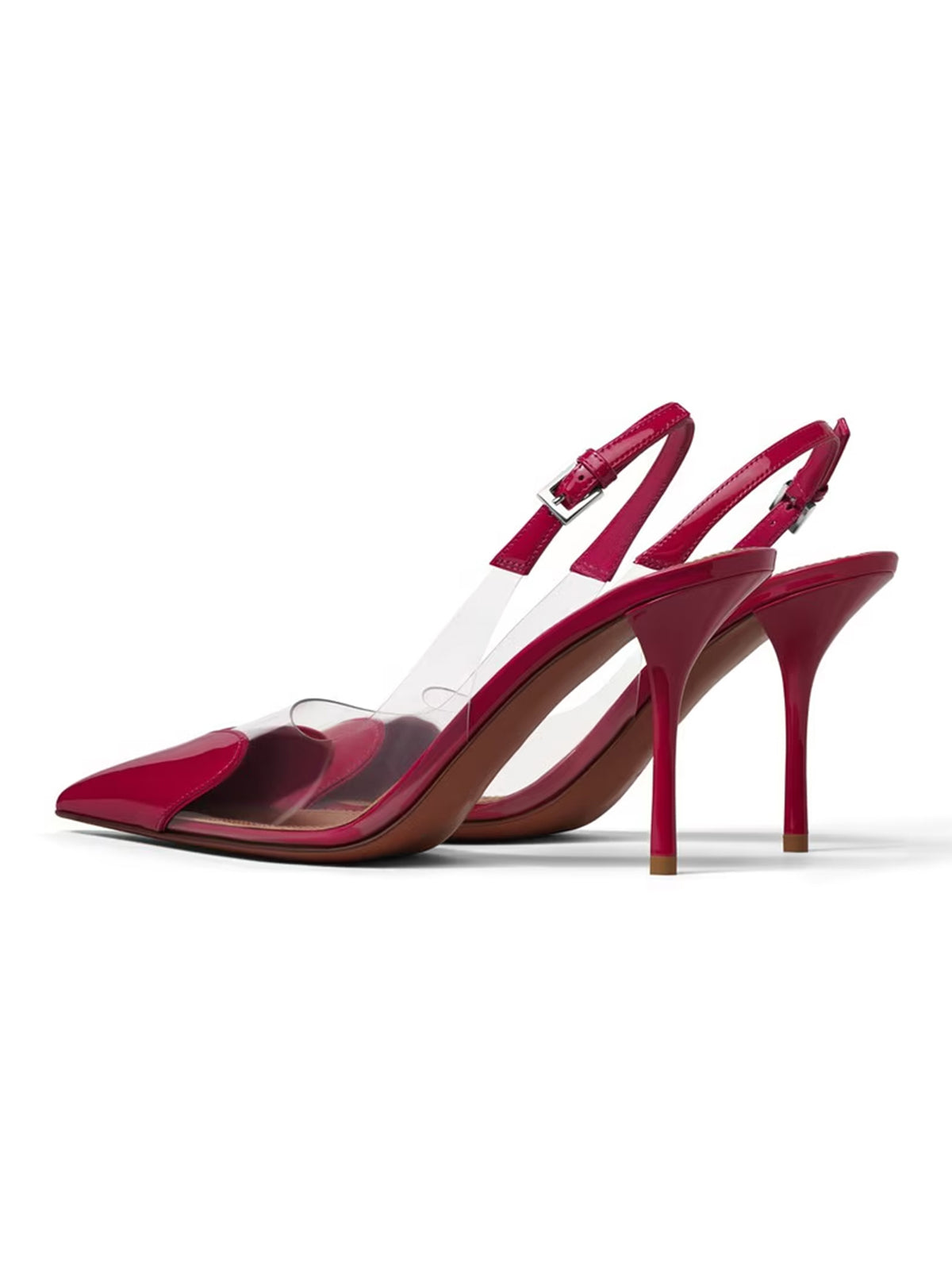 Patent Red And TPU Transparent Film Pointed-Toe Slingback High Heels