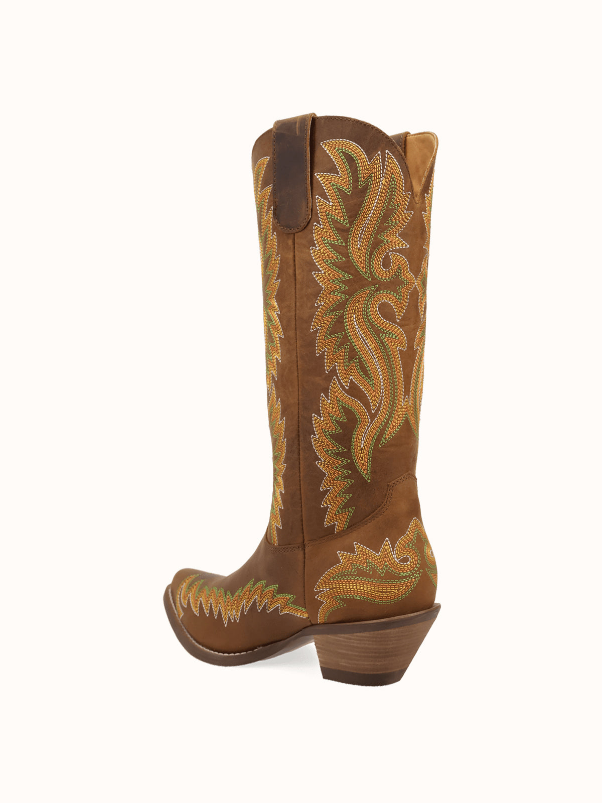 Brown Snip-Toe Chic Flame Embroidery Sleek Mid Calf Cowgirl Boots