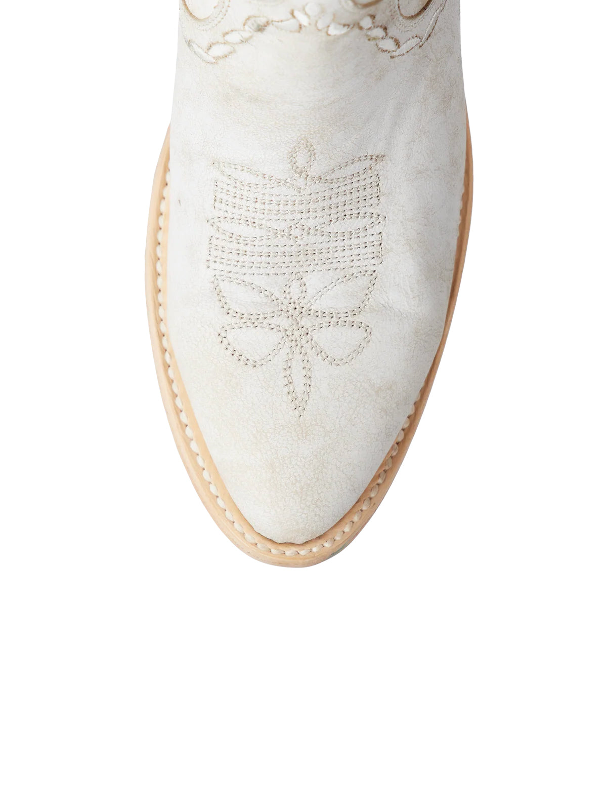 Almond-Toe Elegant Flowers Embroidery Knee High Half-Zip Cowgirl Boots - Crackle Cream