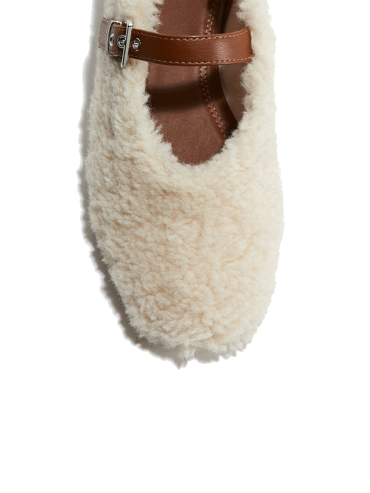 Cream Plush Square-Toe Mary Jane Ballet Flats