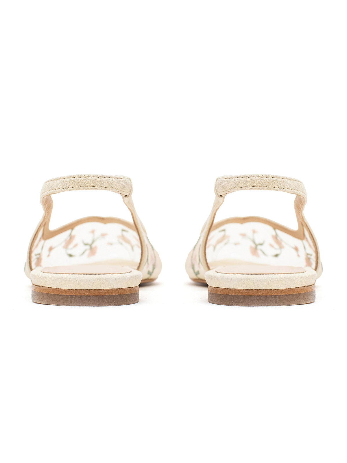 Butter Mesh Pointed-Toe Wildflowers Embroidery Mary Jane Ballet Flats