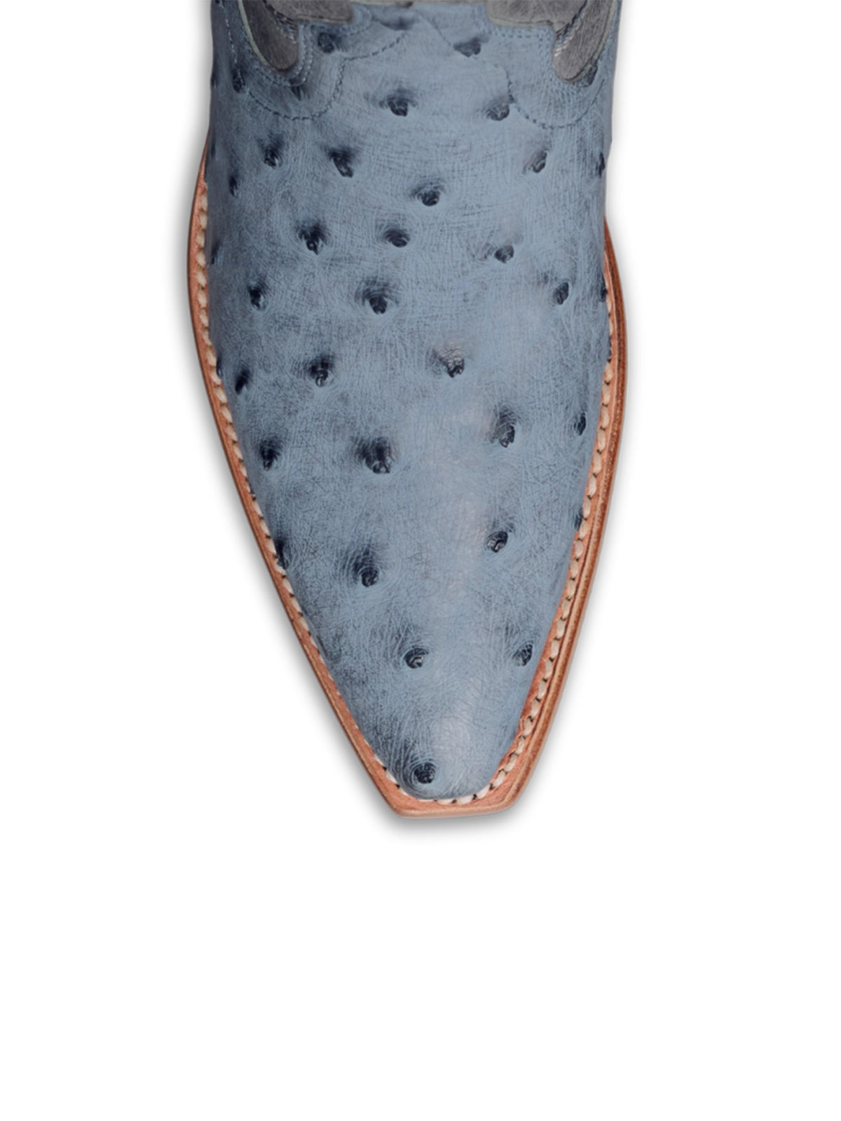 Contrast Dark Gray And Gray Blue Ostrich Pattern Snip-Toe Embroidery Mid Calf Cowgirl Boots
