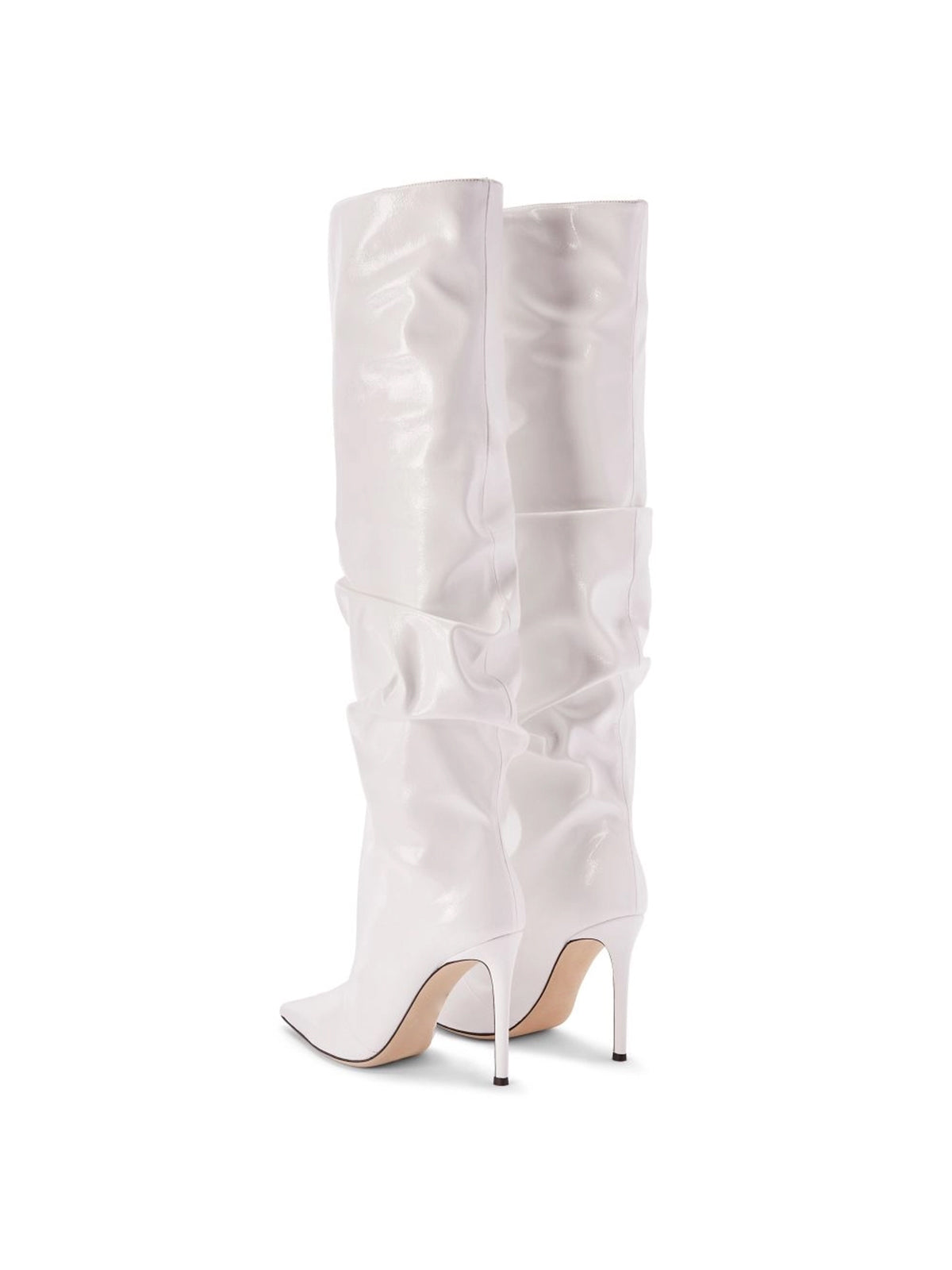 Patent White Pointed-Toe Sleek Wide Calf Knee High Stiletto Boots