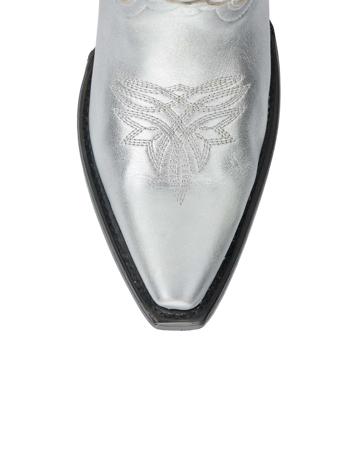 Western Snip-Toe Embroidery Classic Knee High Half-Zip Cowgirl Boots - Metallic Silver