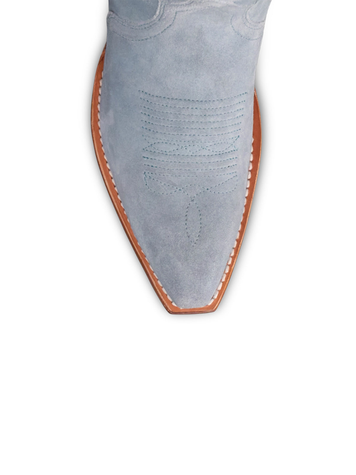 Blue Faux Suede Snip-Toe Stitch Wide Calf Knee High Cowgirl Boots