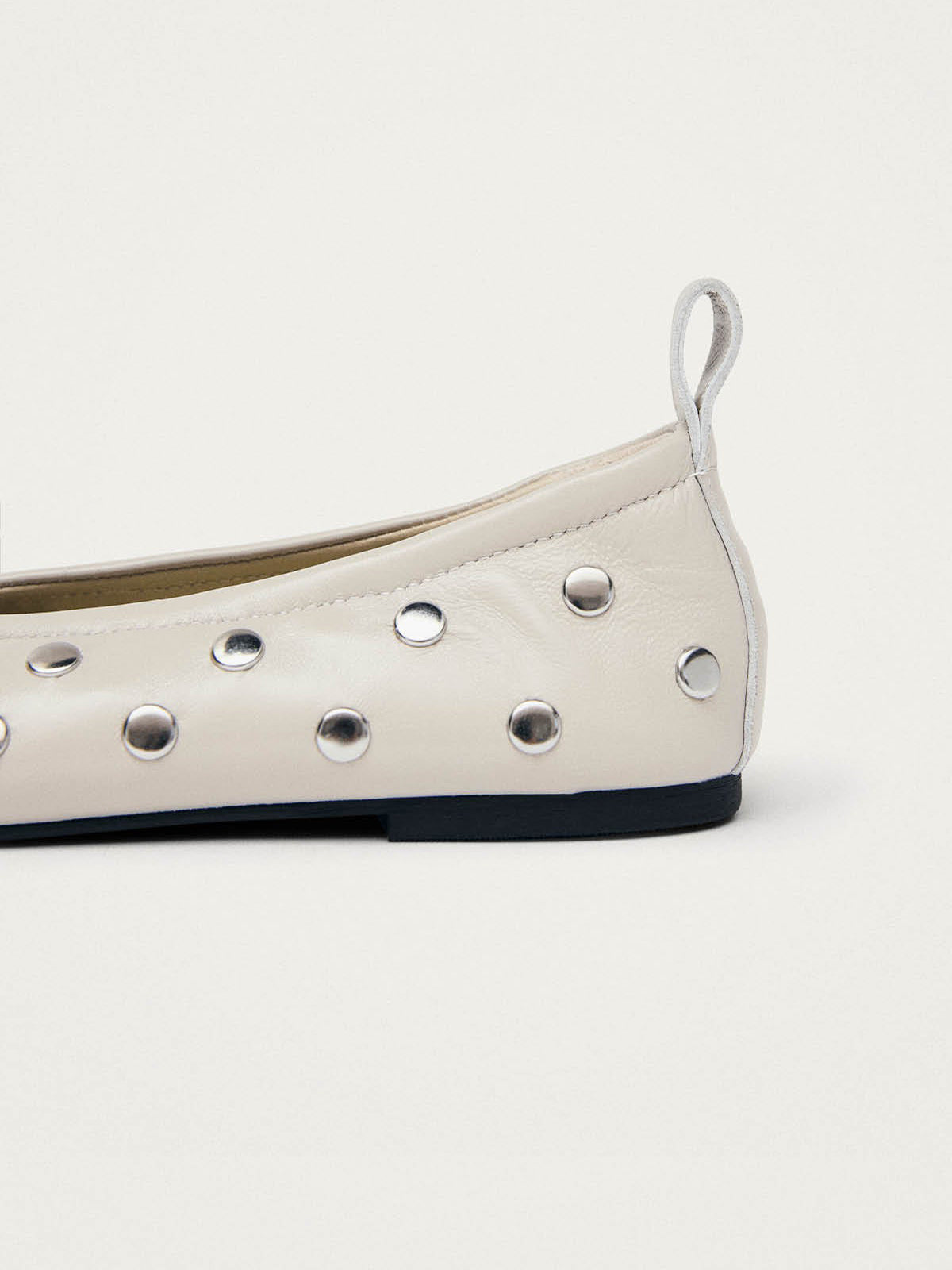 Ivory Square-Toe Full Studs And Front Bow Chic Ballet Flats