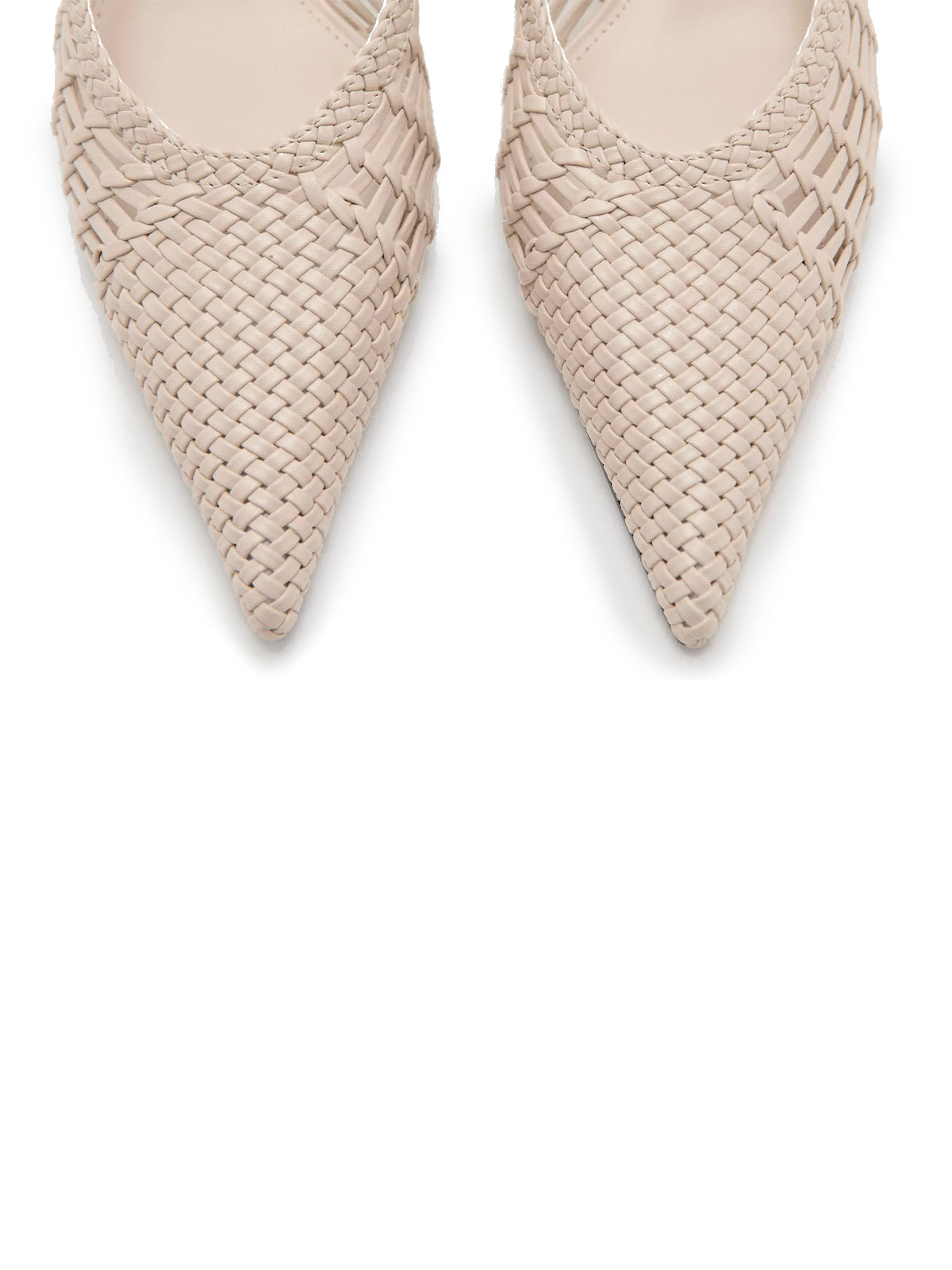 Ecru Woven Vegan Leather Pointed-Toe Classic Back Strap Kitten Heels