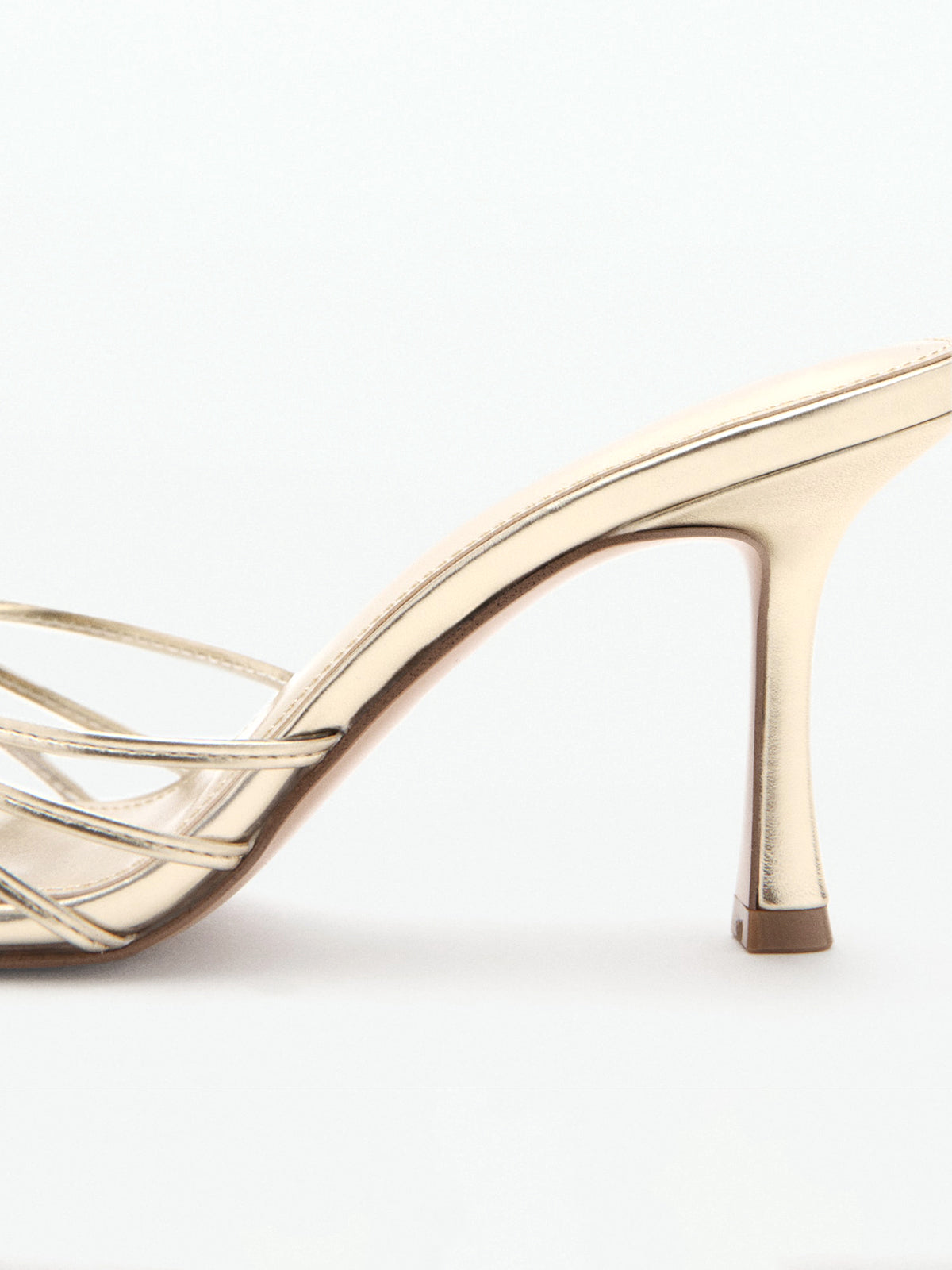 Metallic Gold Peep Pointed-Toe Strappy Backless High Heels