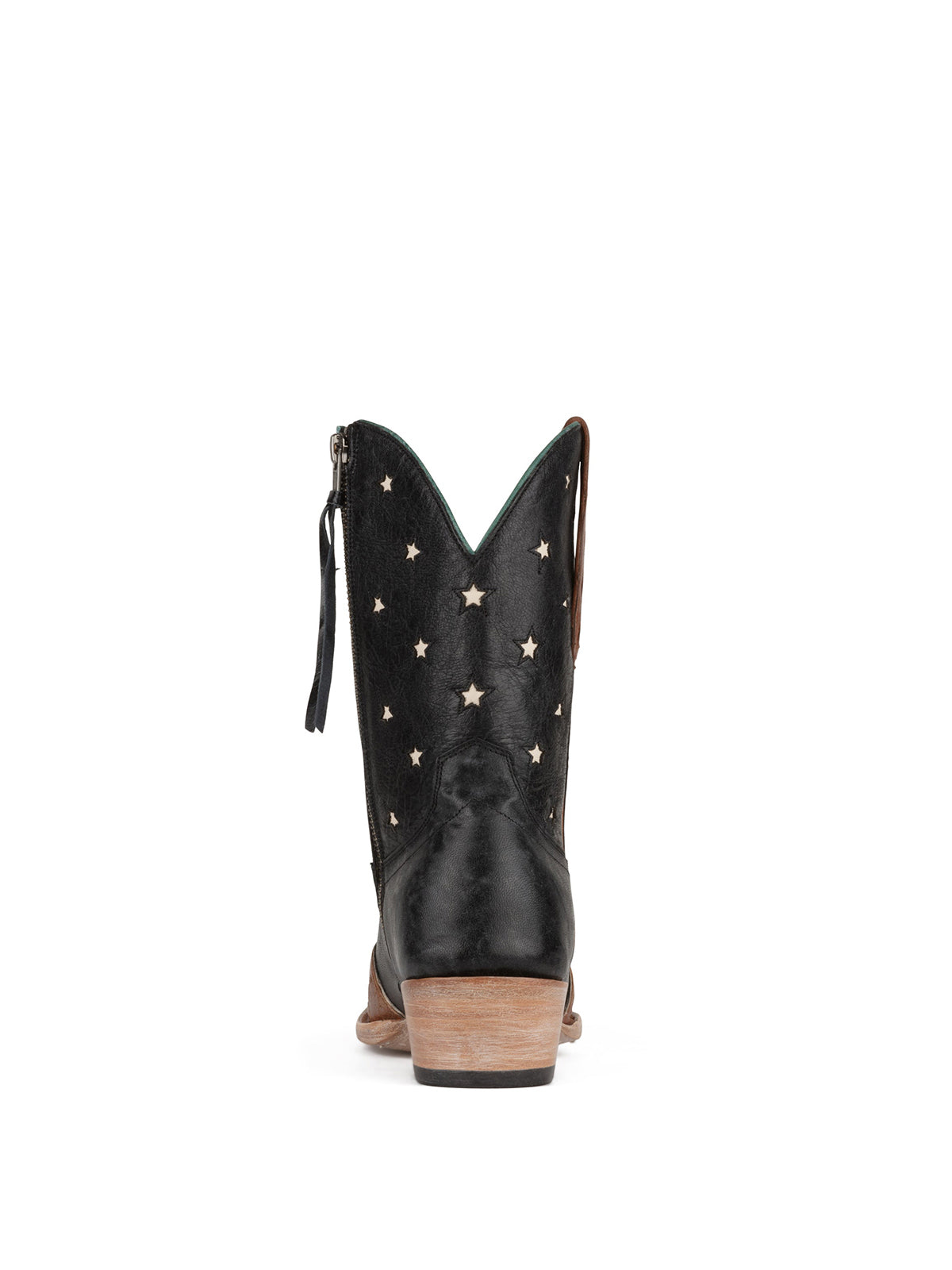 Ebony Snip-Toe Wolf, Stars, Moon & Cactus Inlays Full-Zip Ankle Cowgirl Boots