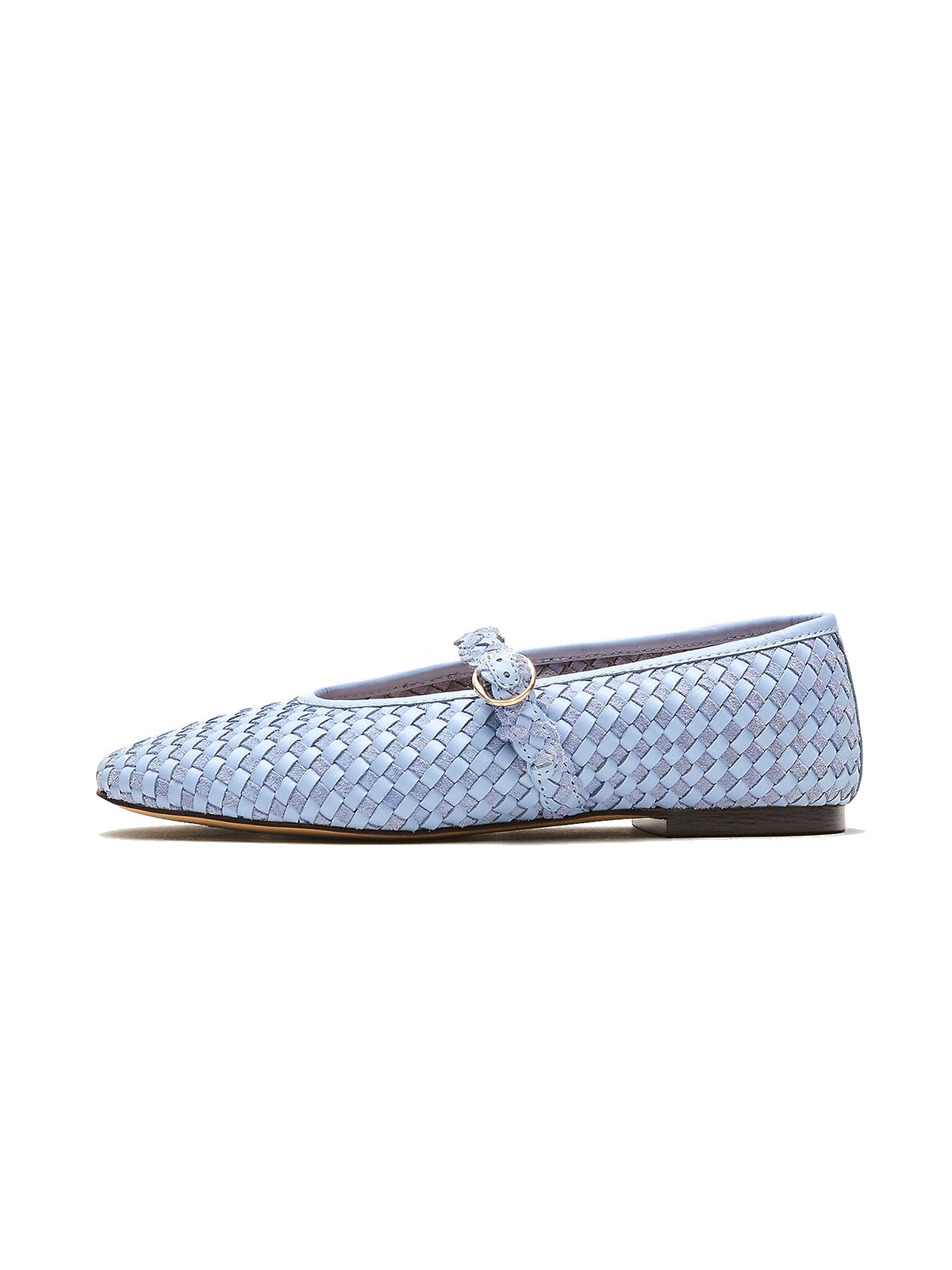 Blue Woven Vegan Leather Round-Toe Mary Jane Ballet Flats