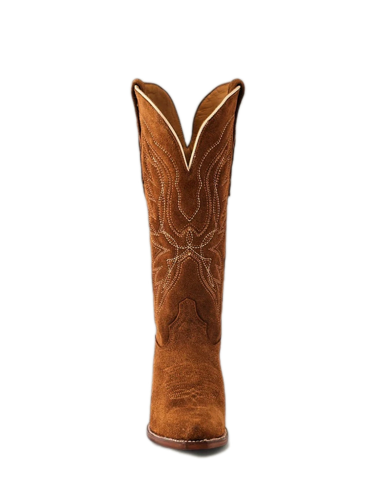 Tall Knee High Snip-Toe Embroidery Wide Calf Cowgirl Boots - Caramel Faux Suede