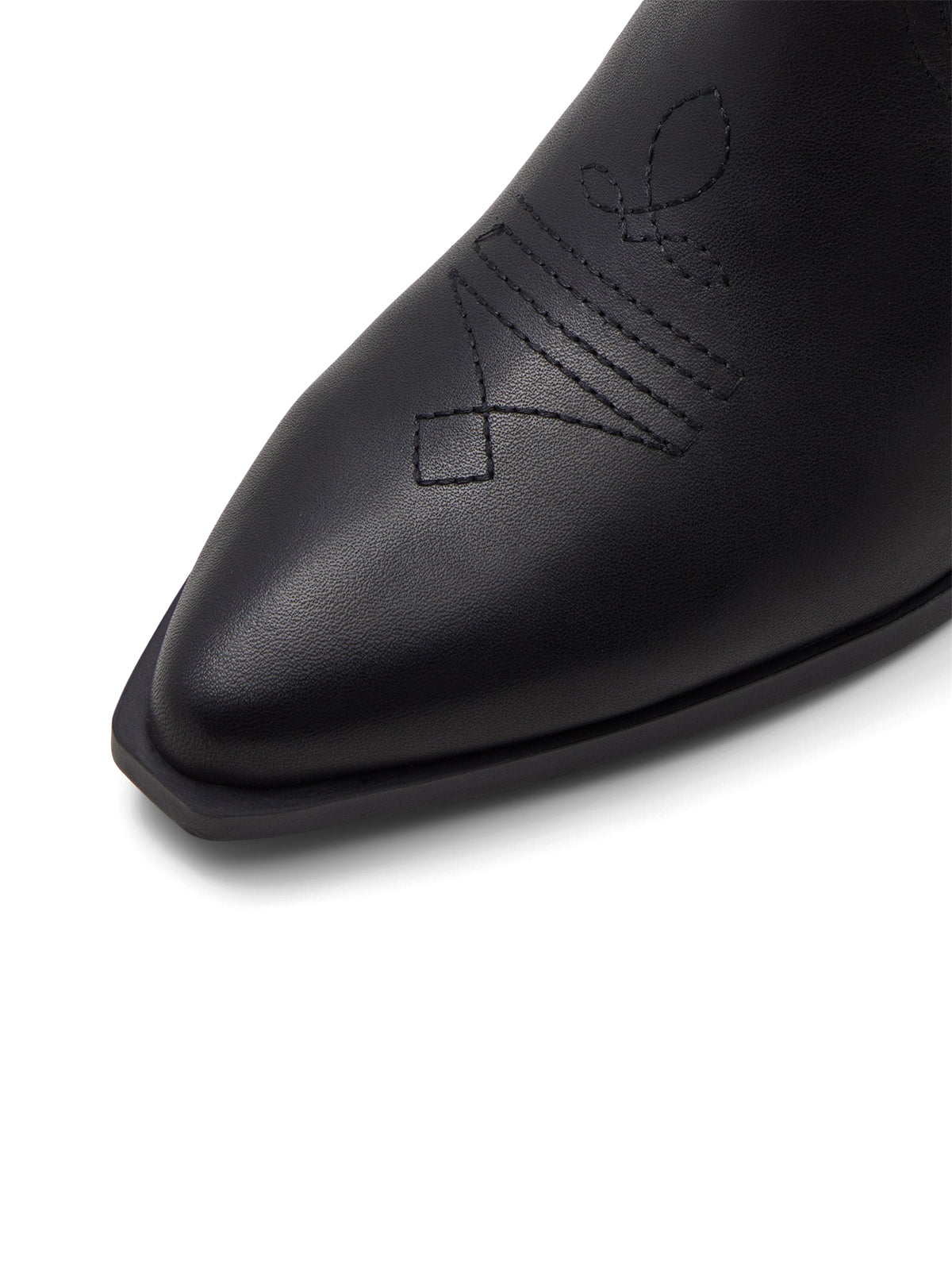 Black Pointed-Toe Padded Inlay Full-Zip Mid Calf Cowgirl Boots