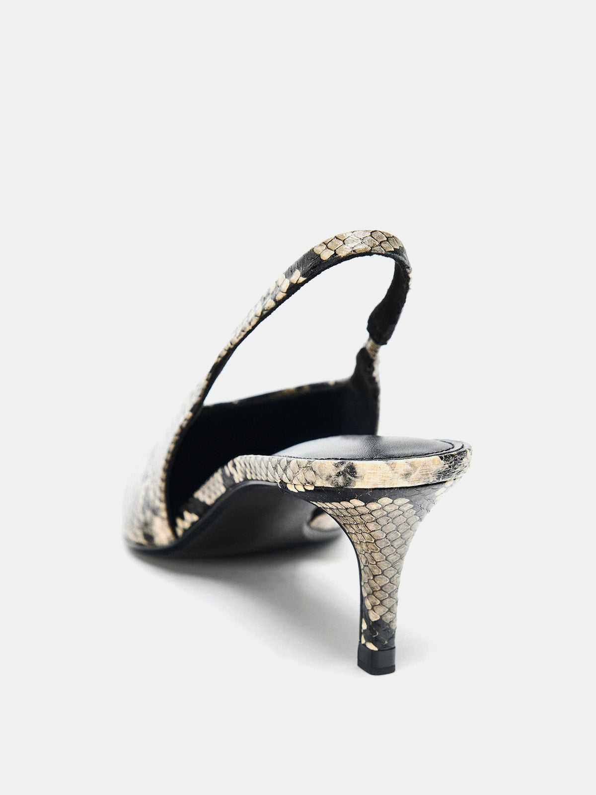 Snakeskin Print Pointed-Toe Slingback Slip-On Kitten Heels