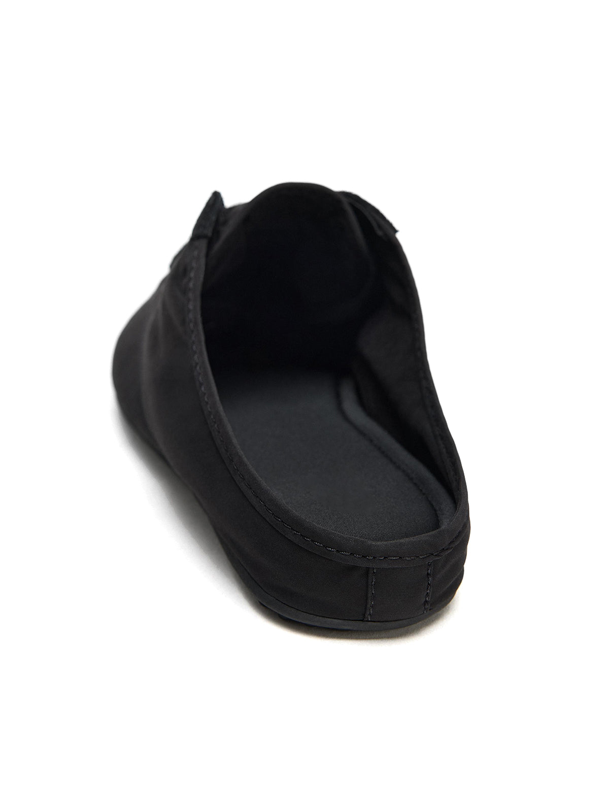 Black Cow Suede And Satin Round-Toe Lace-Up Backless Flats