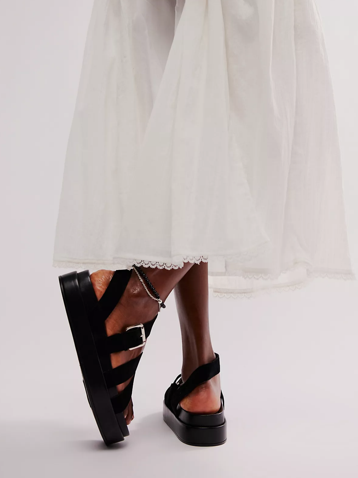 Black Faux Suede Loop-Toe Adjustable Buckle Strappy Sandals