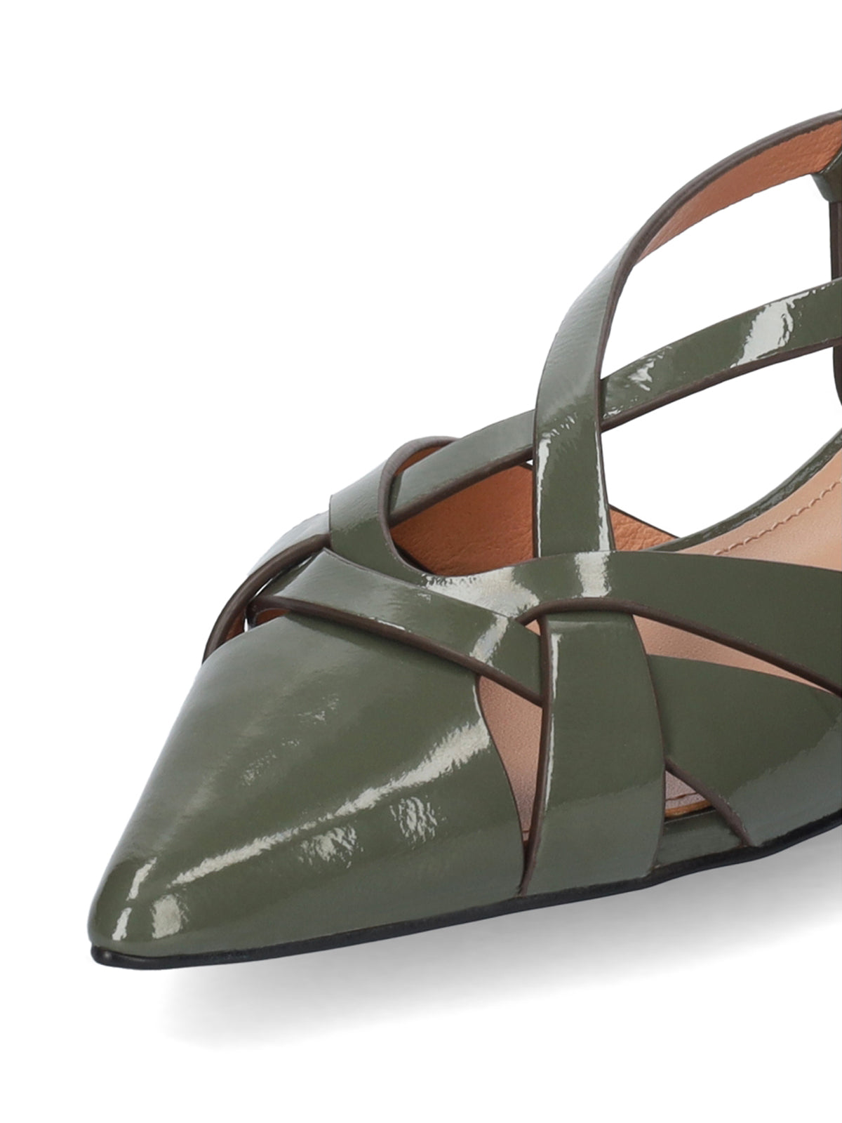 Patent Green Pointed-Toe Crossed Back Strap Chic Flats