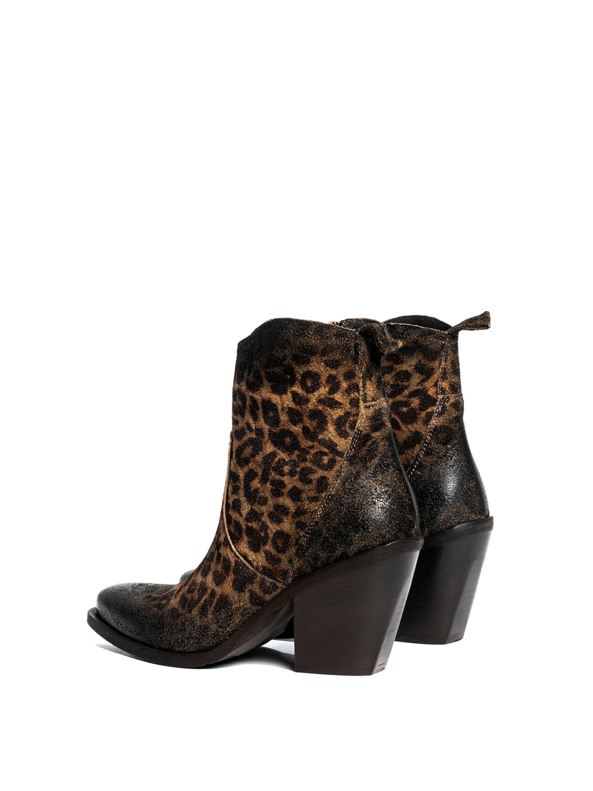Leopard Faux Suede Snip-Toe Full-Zip Ankle Cowgirl Boots
