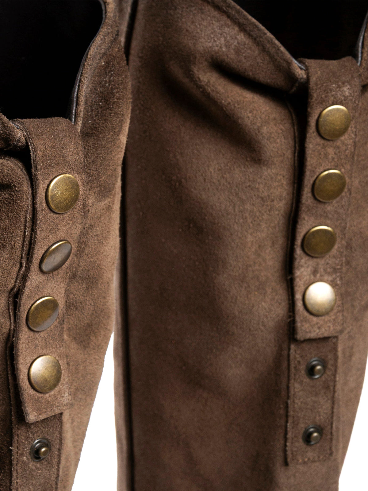 Brown Faux Suede Snip-Toe Fold-Over Back Studs Wide Calf Knee High Cowgirl Boots