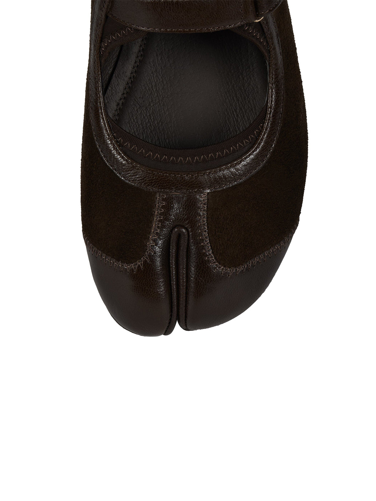 Brown Contrast Faux Suede And Vegan Leather Split-Toe Chic Mary Jane Flats