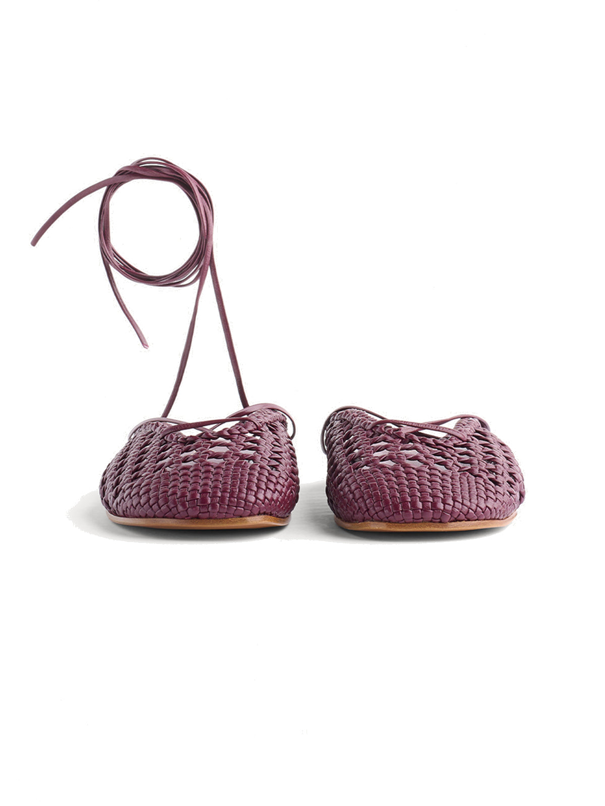 Ruby Red Woven Vegan Leather Round-Toe Backless Flats Sandals
