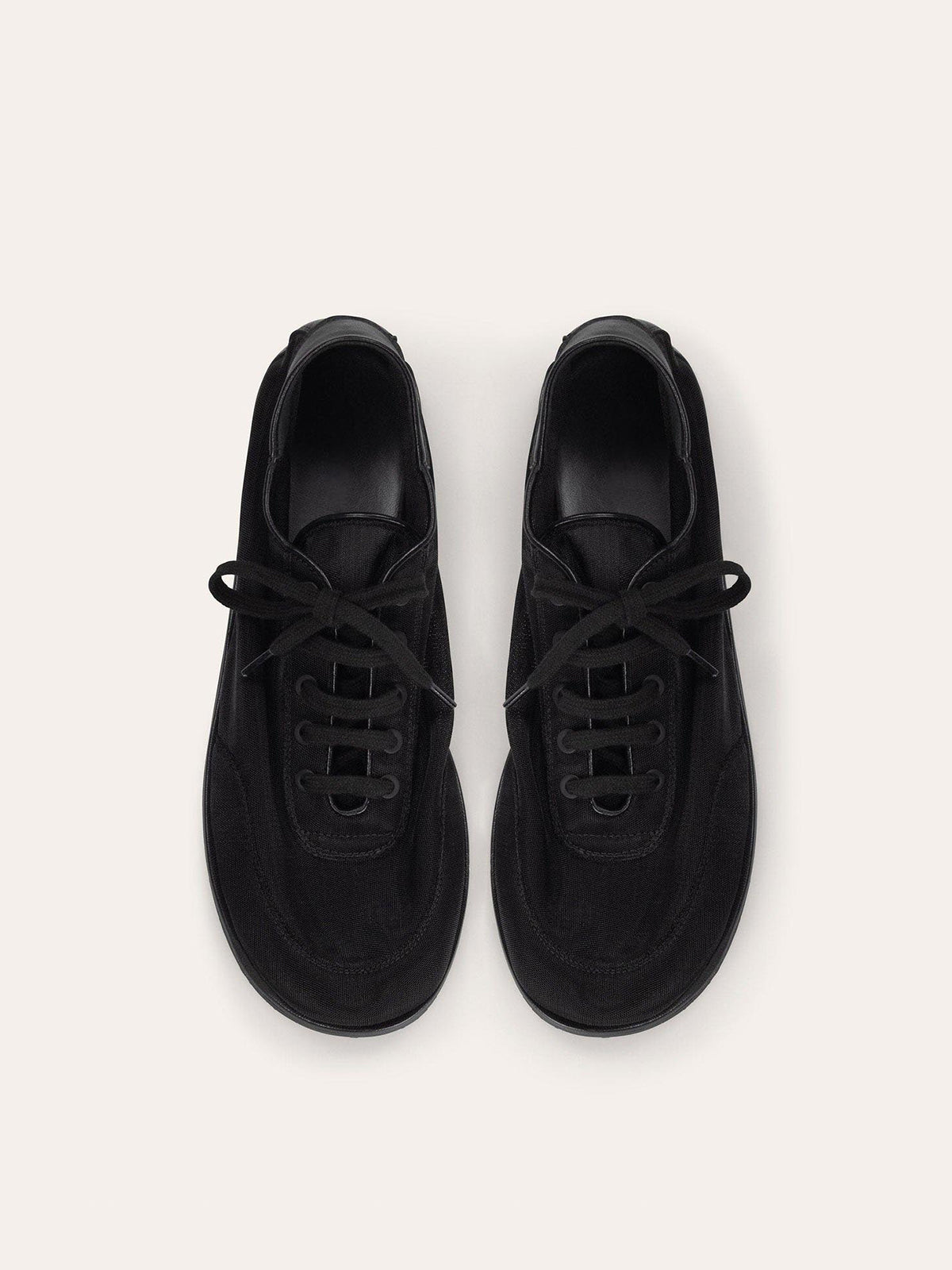 Black Mesh Round-Toe Flats With Laces