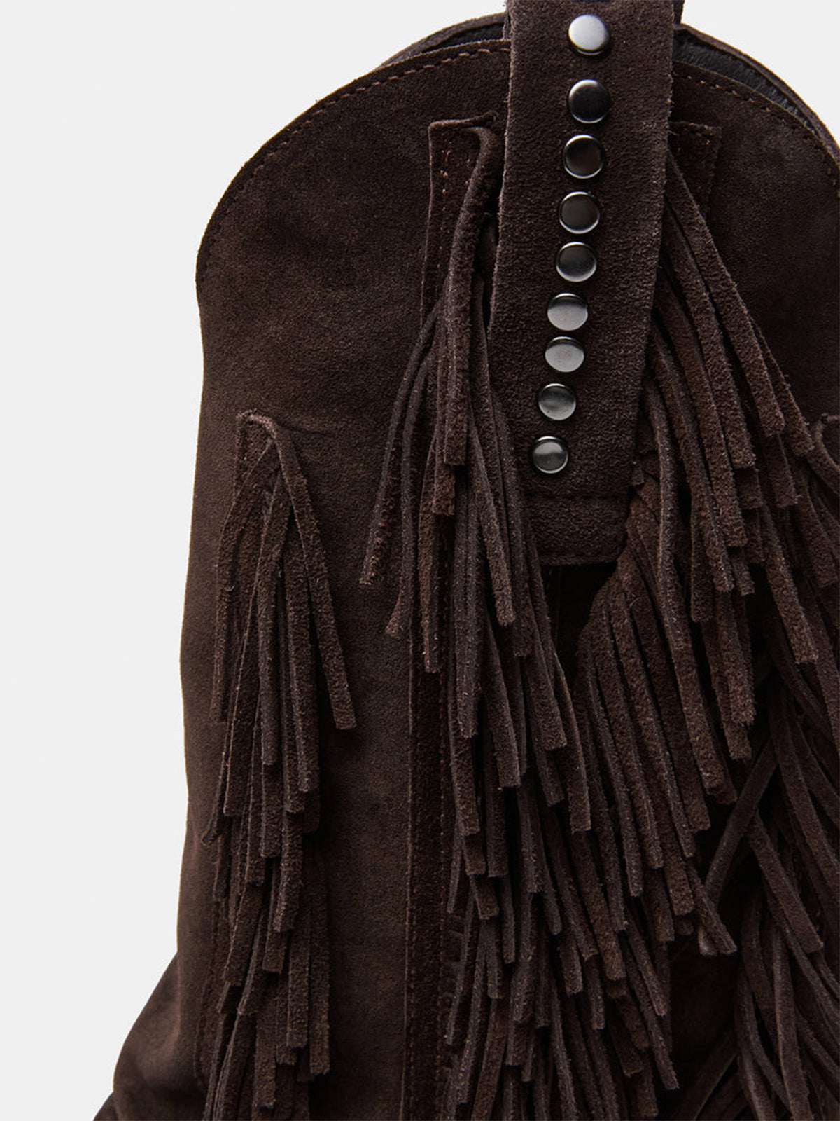 Dark Gray Faux Suede Pointed-Toe Full Fringe Fold-Over Mid Calf Cowgirl Boots