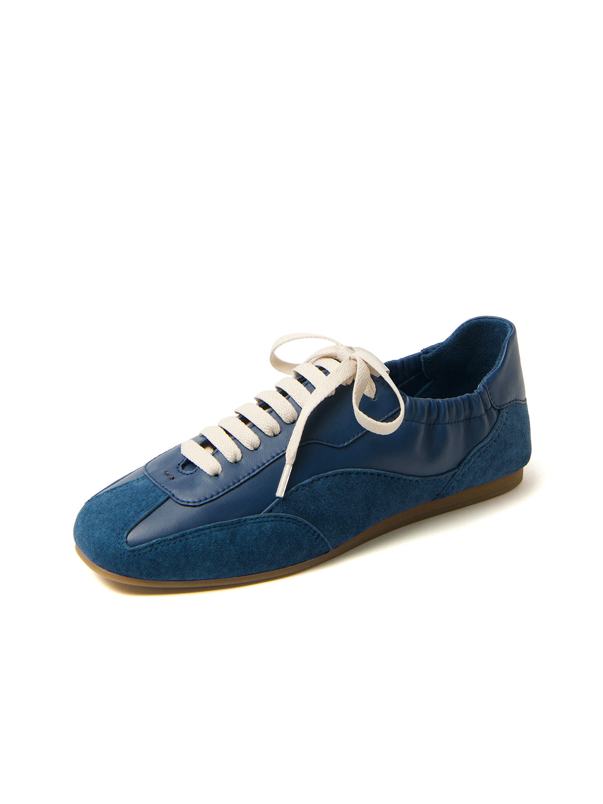 Blue Round-Toe Lace-Up Classic Sneakers Flats