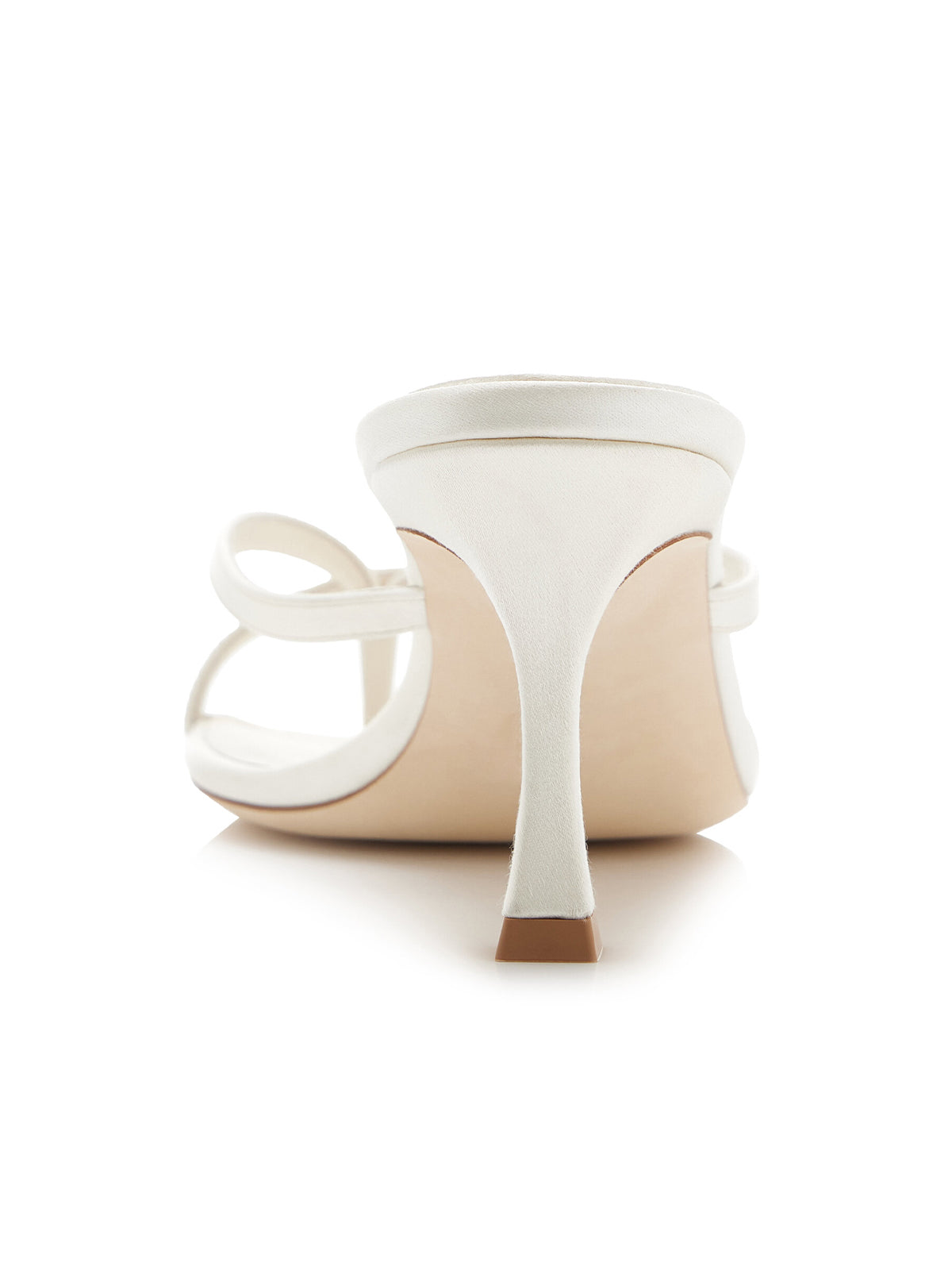 Ivory Satin Strappy Square-Toe Backless Slip-On Kitten Heels