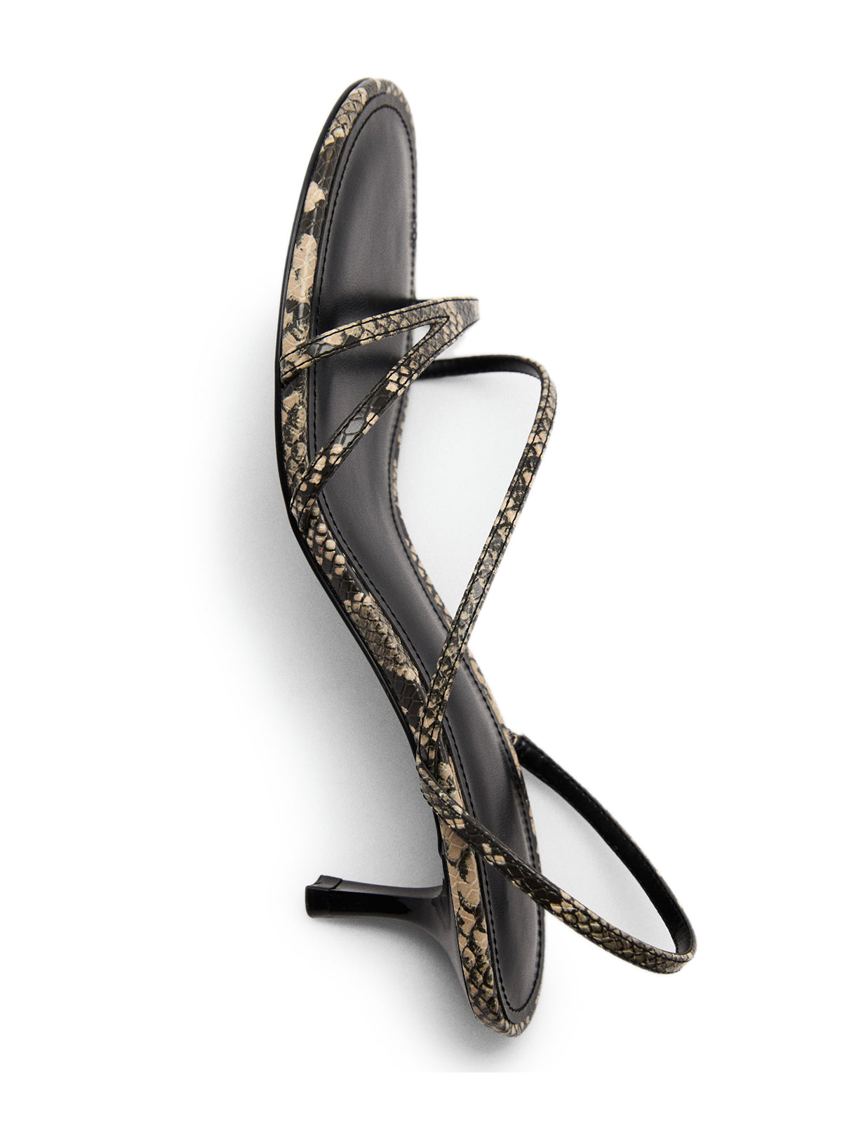 Gray Snakeskin Round-Toe Strappy Kitten Heels