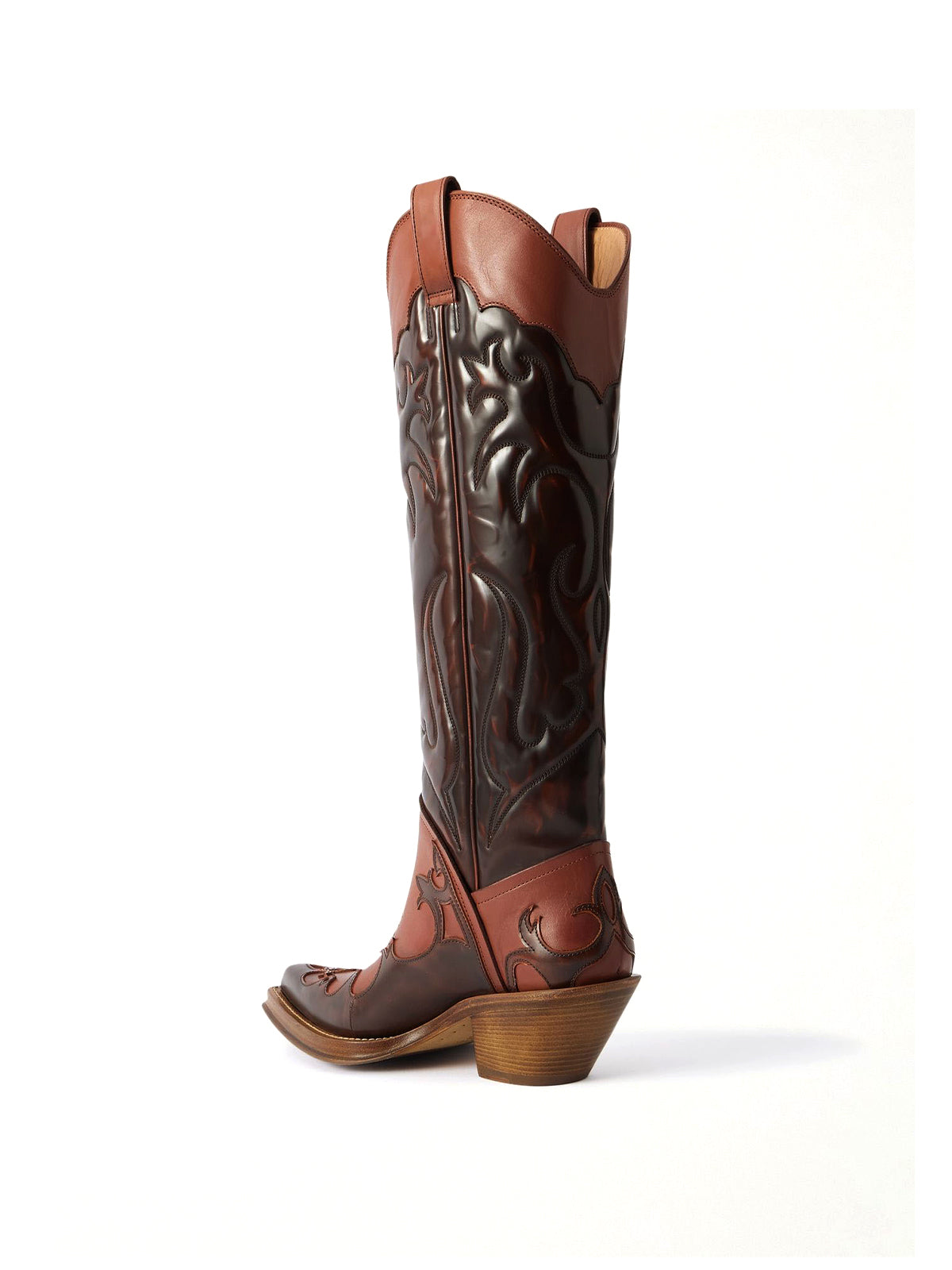 Brown Pointed-Toe Classic Embroidery Wide Calf Knee High Chic Cowgirl Boots
