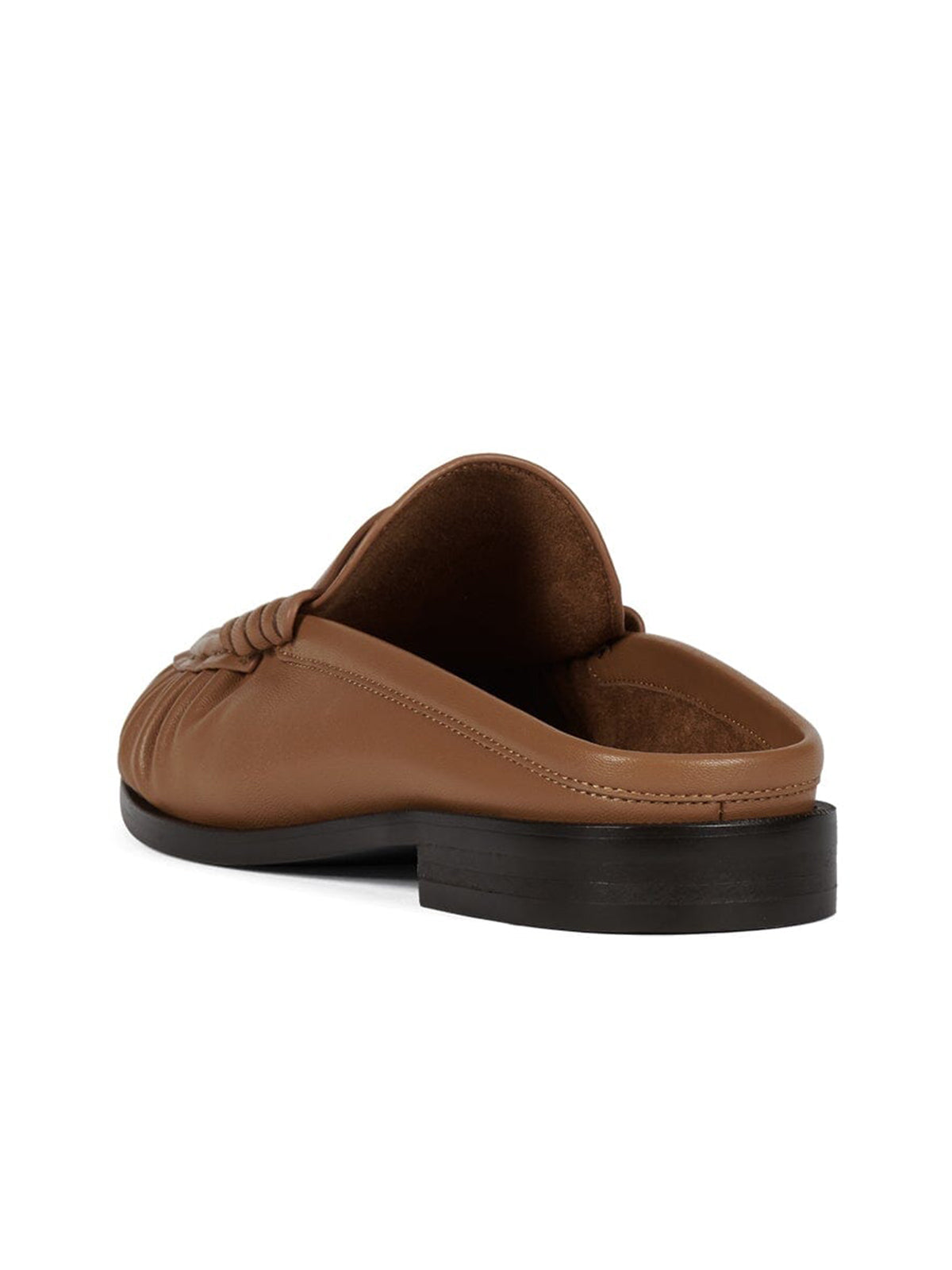 Round-Toe Backless Slip-On Loafer Mule Flats - Tan