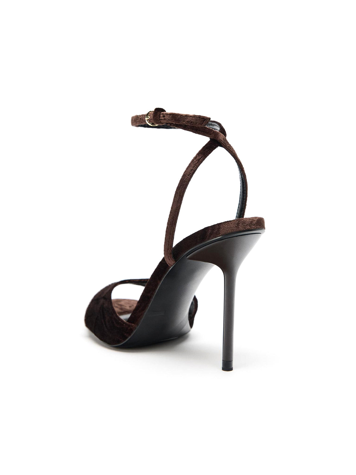 Brown Velvet Round-Toe Ankle Buckle Strap High Heels