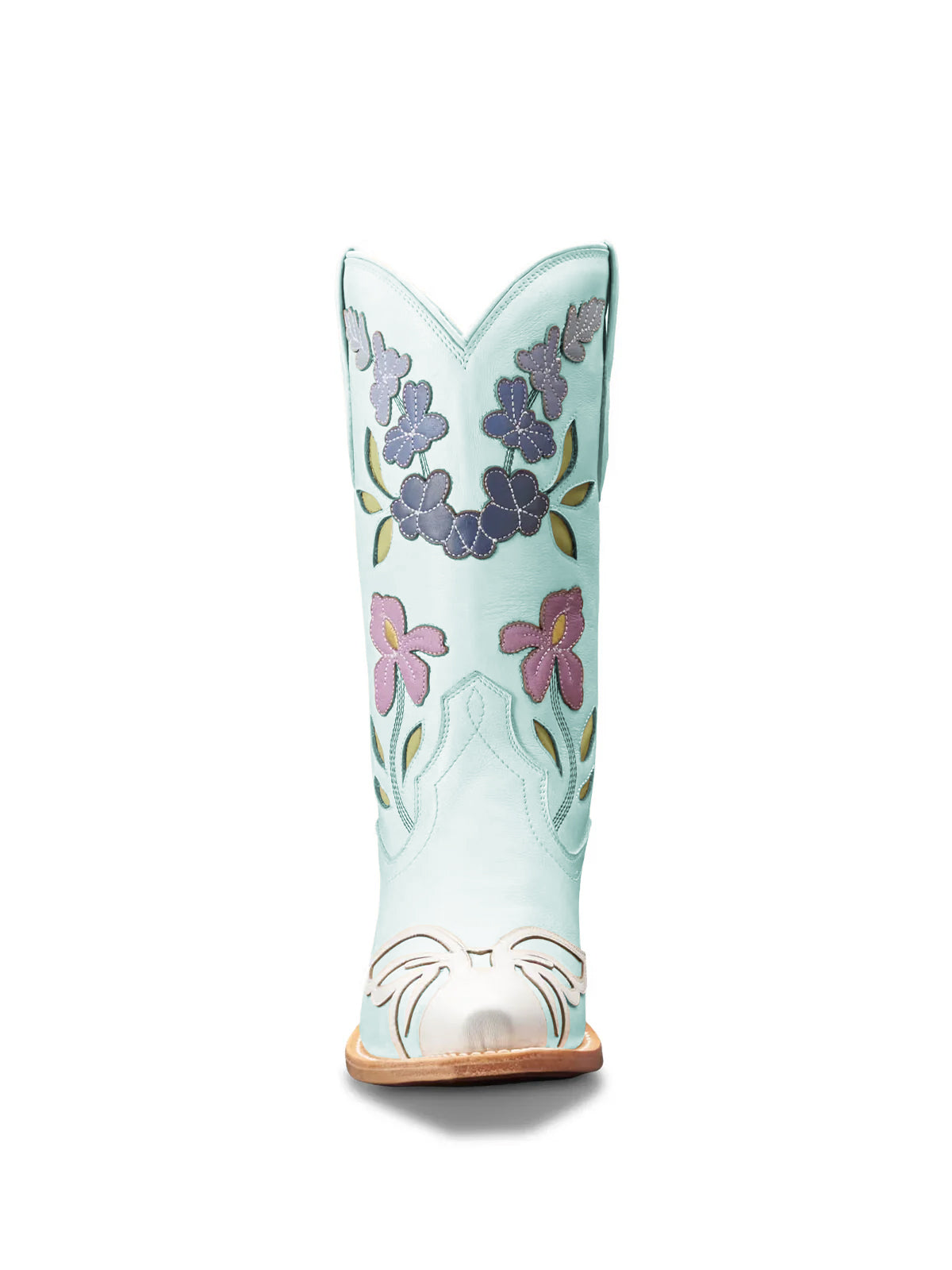 Ivory Snip-Toe Flower Applique Mid Calf Pull On Cowgirl Boots