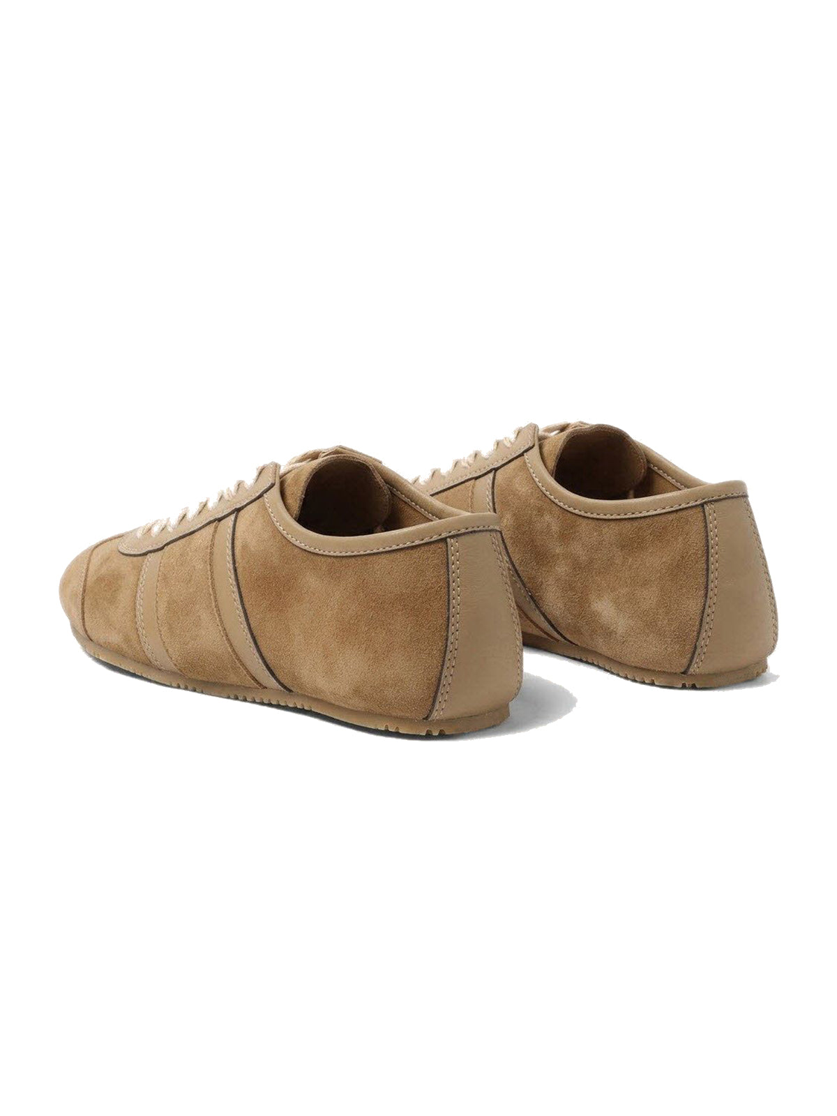 Brown Cow Suede And Cow Leather Round-Toe Lace-Up Flats Sneakers