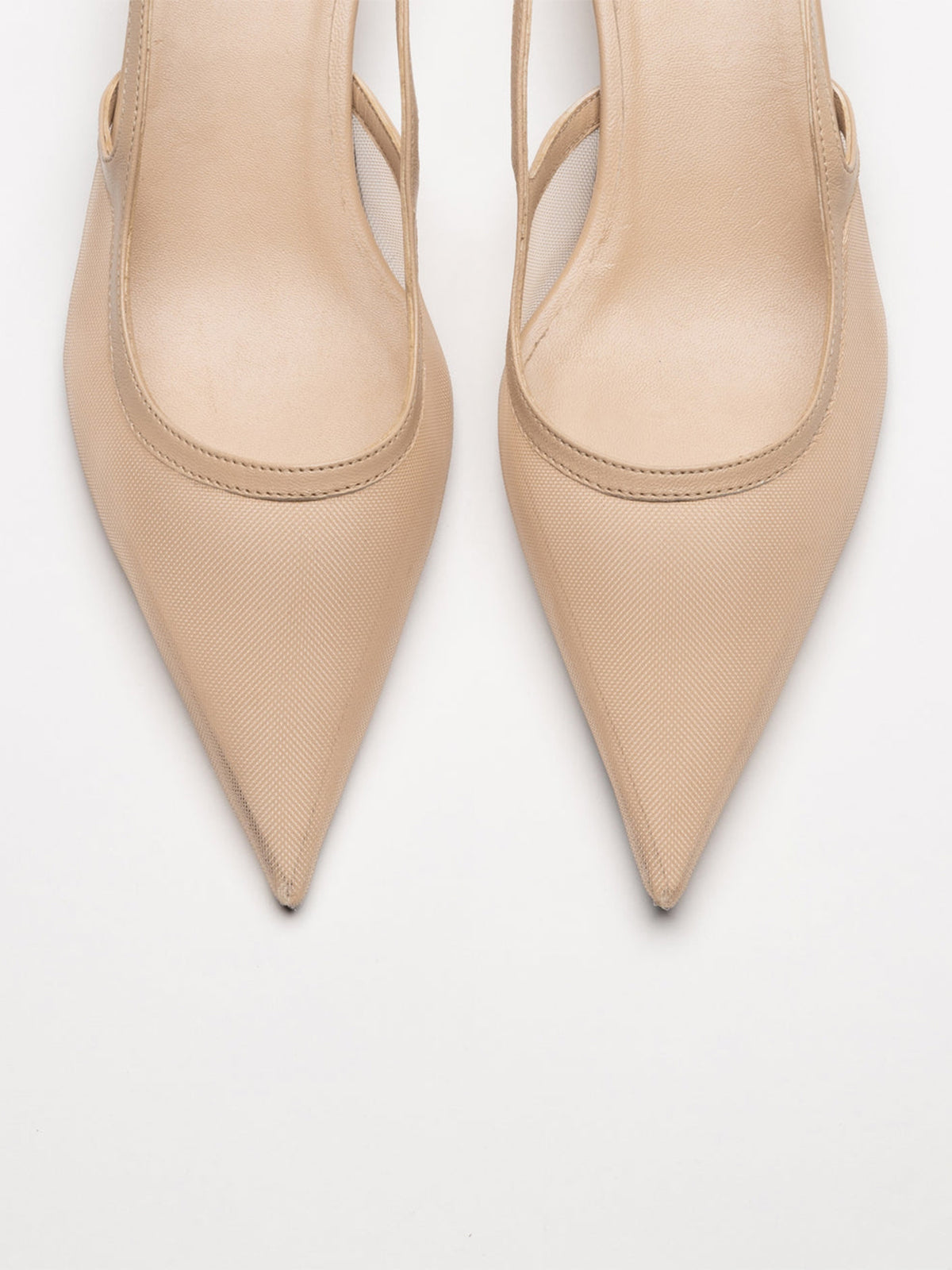 Beige Mesh Pointed-Toe Chic Back Strap Pumps High Heels