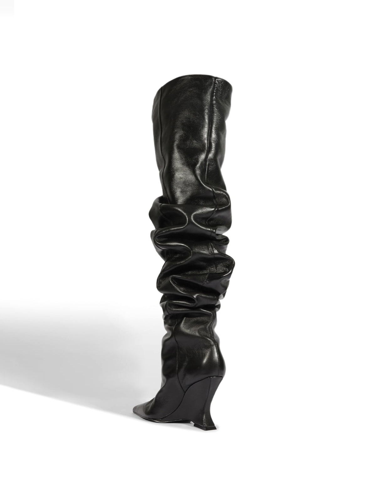 Black Pointed-Toe Slouch Wide Calf Knee High Tall Boots For Women