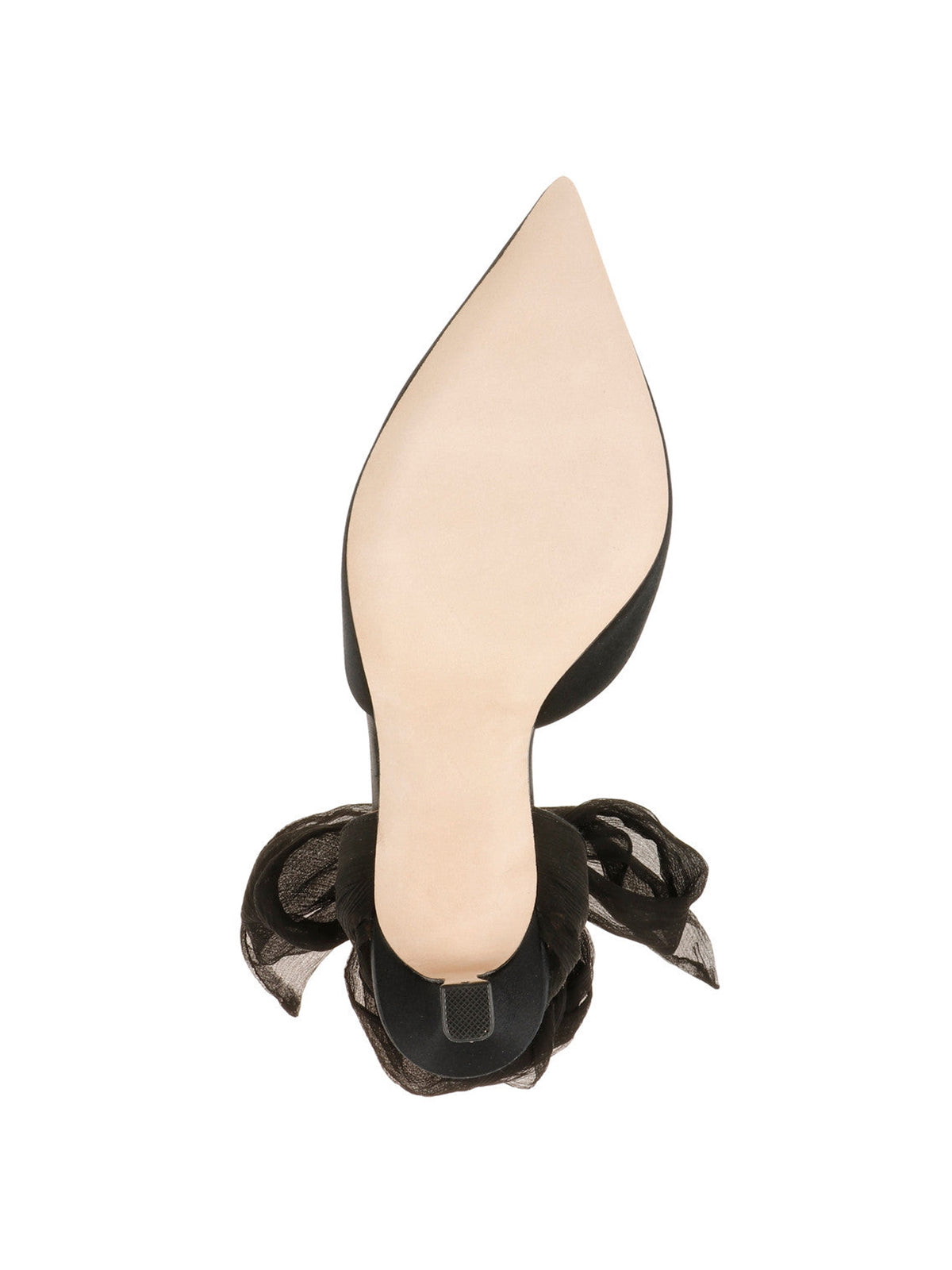 Black Satin Pointed-Toe Back Strap And Ankle Bow Strap High Heels