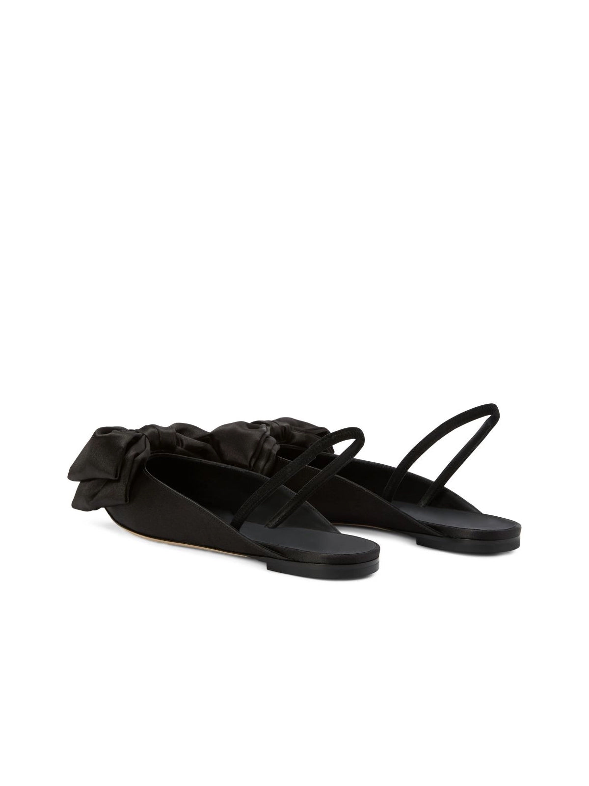 Black Satin Pointed-Toe Front Big Bow Slingback Chic Flats