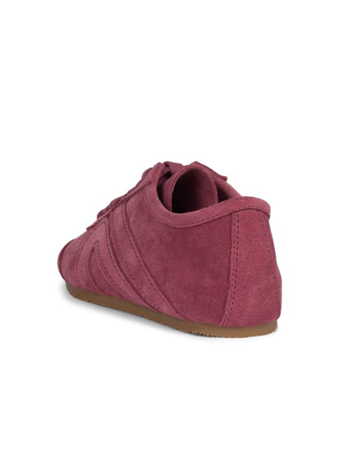 Raspberry Red Faux Suede Round-Toe Lace-Up Classic Sneakers Flats