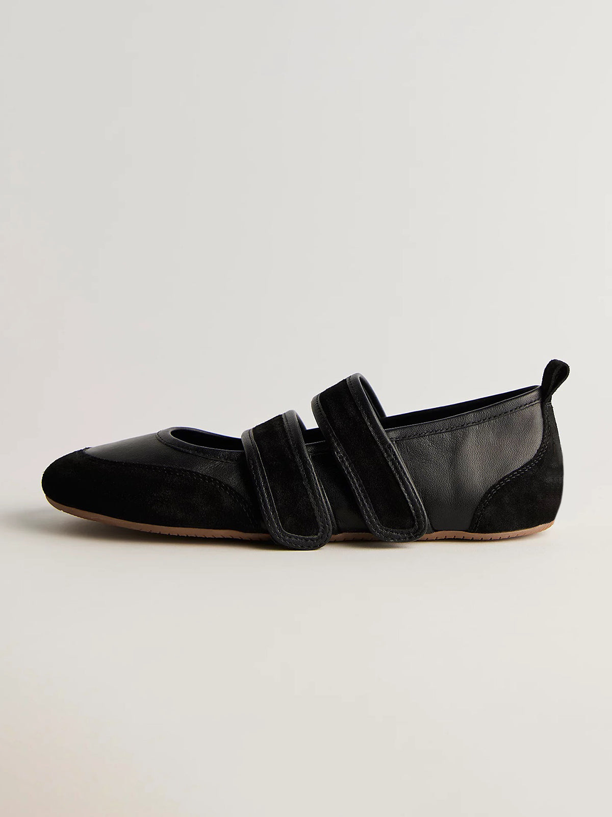 Black Cow Leather And Cow Suede Round-Toe Double Middle Straps Sneakers