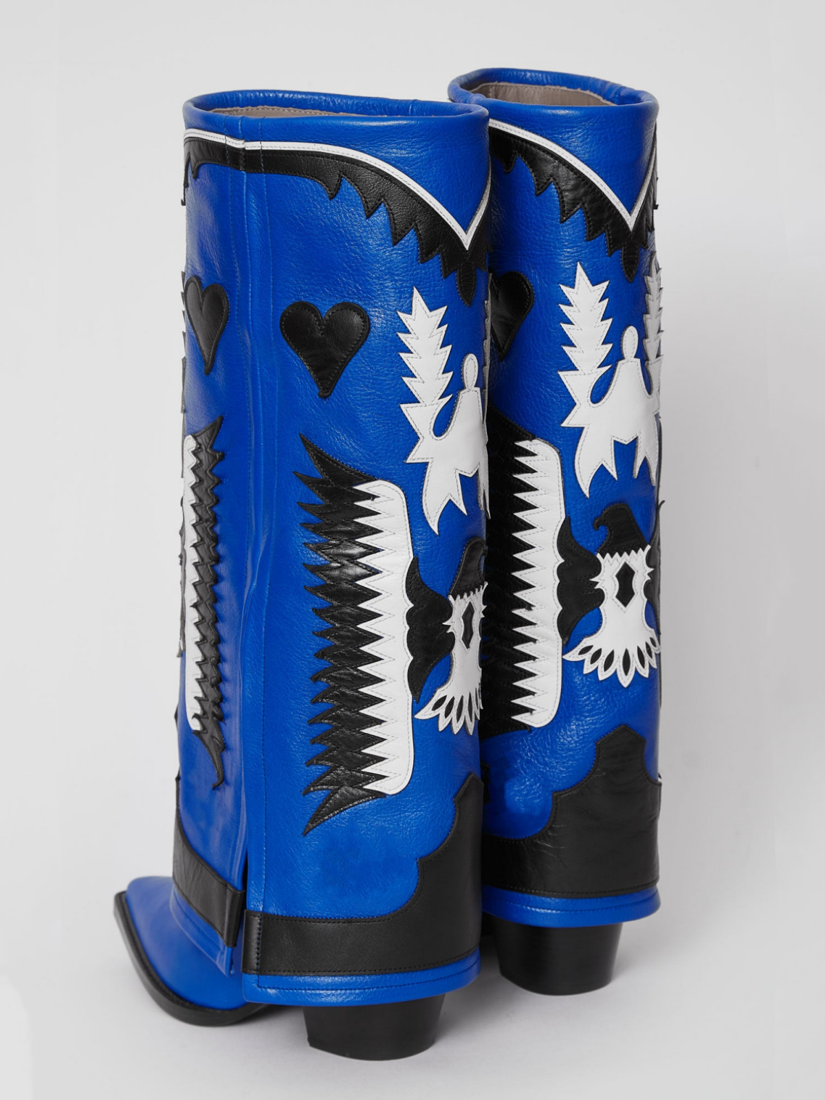 Fold-Over Panel Eagle And Heart Applique Snip-Toe Wide Calf Knee High Boots - Royal Blue