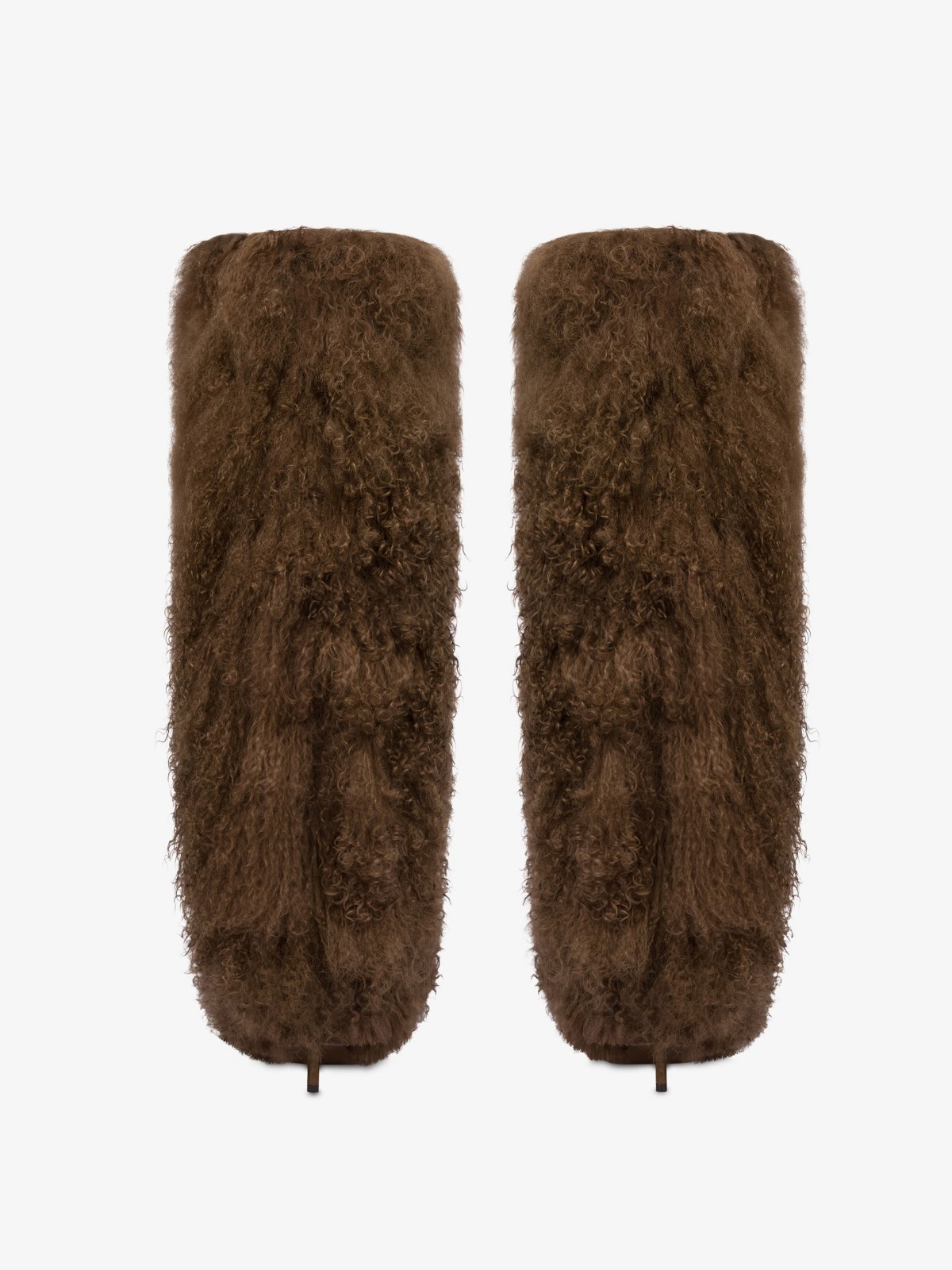 Plush And Faux Suede Pointed-Toe Wide Calf Barrel Shaft Knee High Stiletto Boots - Brown