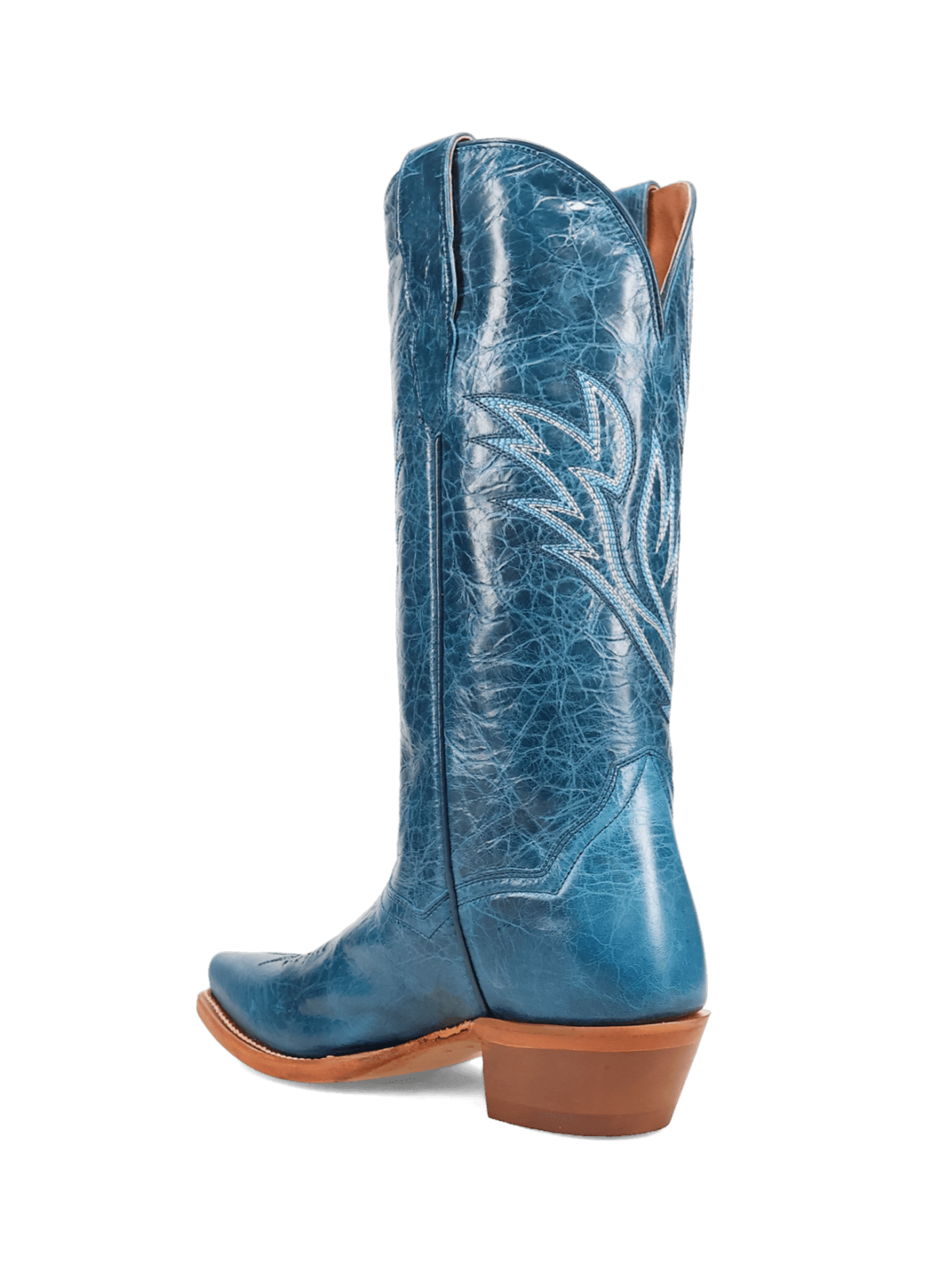Distressed Blue Snip-Toe Classic Embroidery Mid Calf Cowgirl Boots