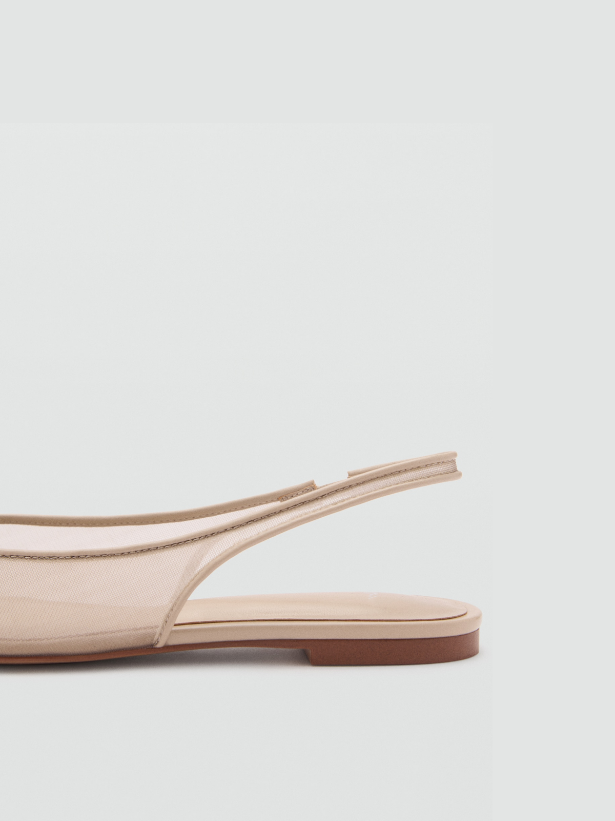 Nude Mesh Pointed-Toe Slingback Flats With Bow