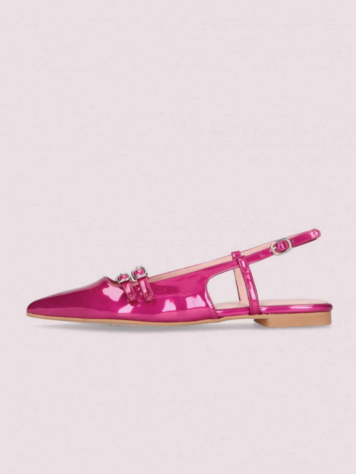 Metallic Hot Pink Pointy Buckled Strappy Slingback Ballet Flats